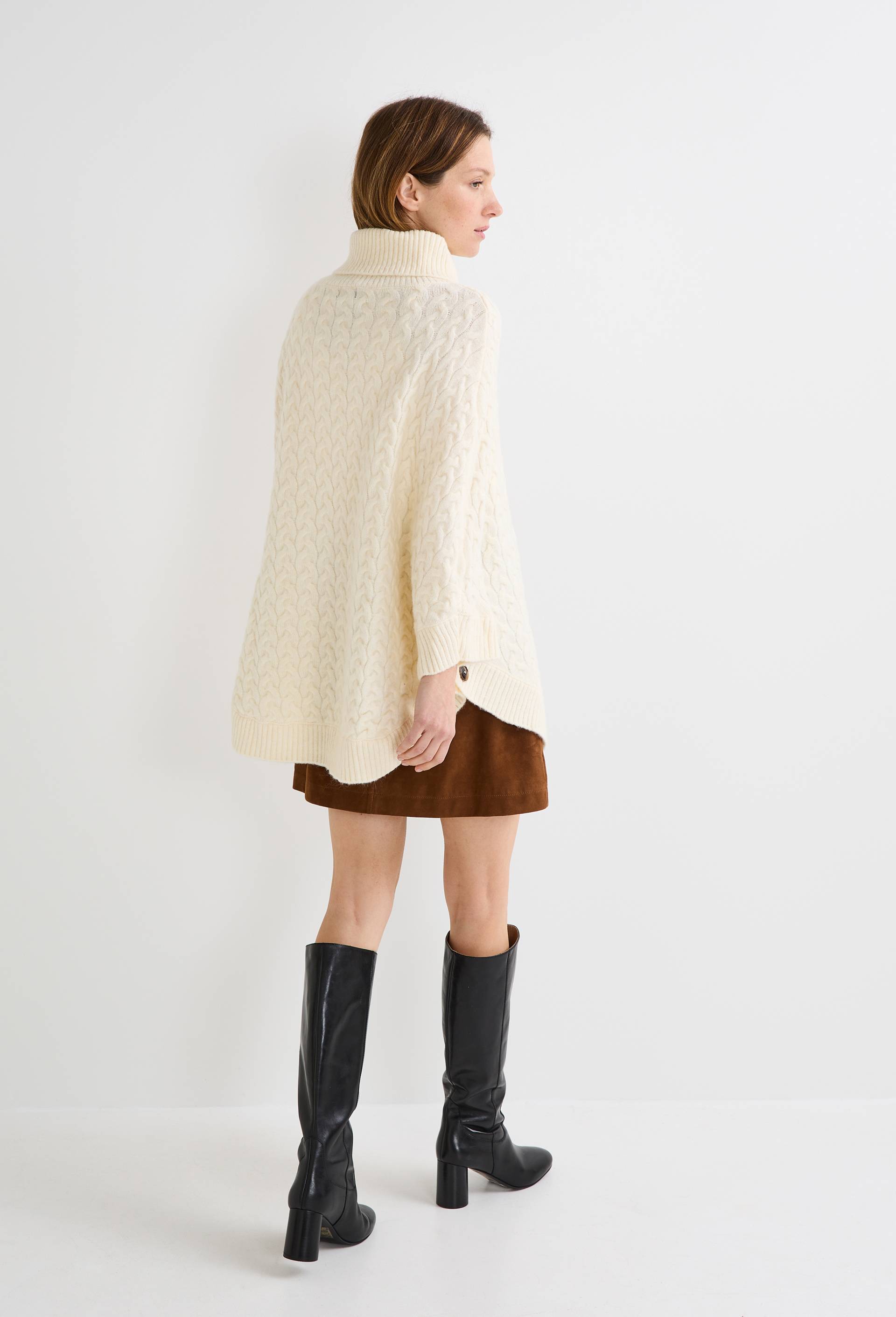 Poncho contenant de la laine, Ecru, large image number 1