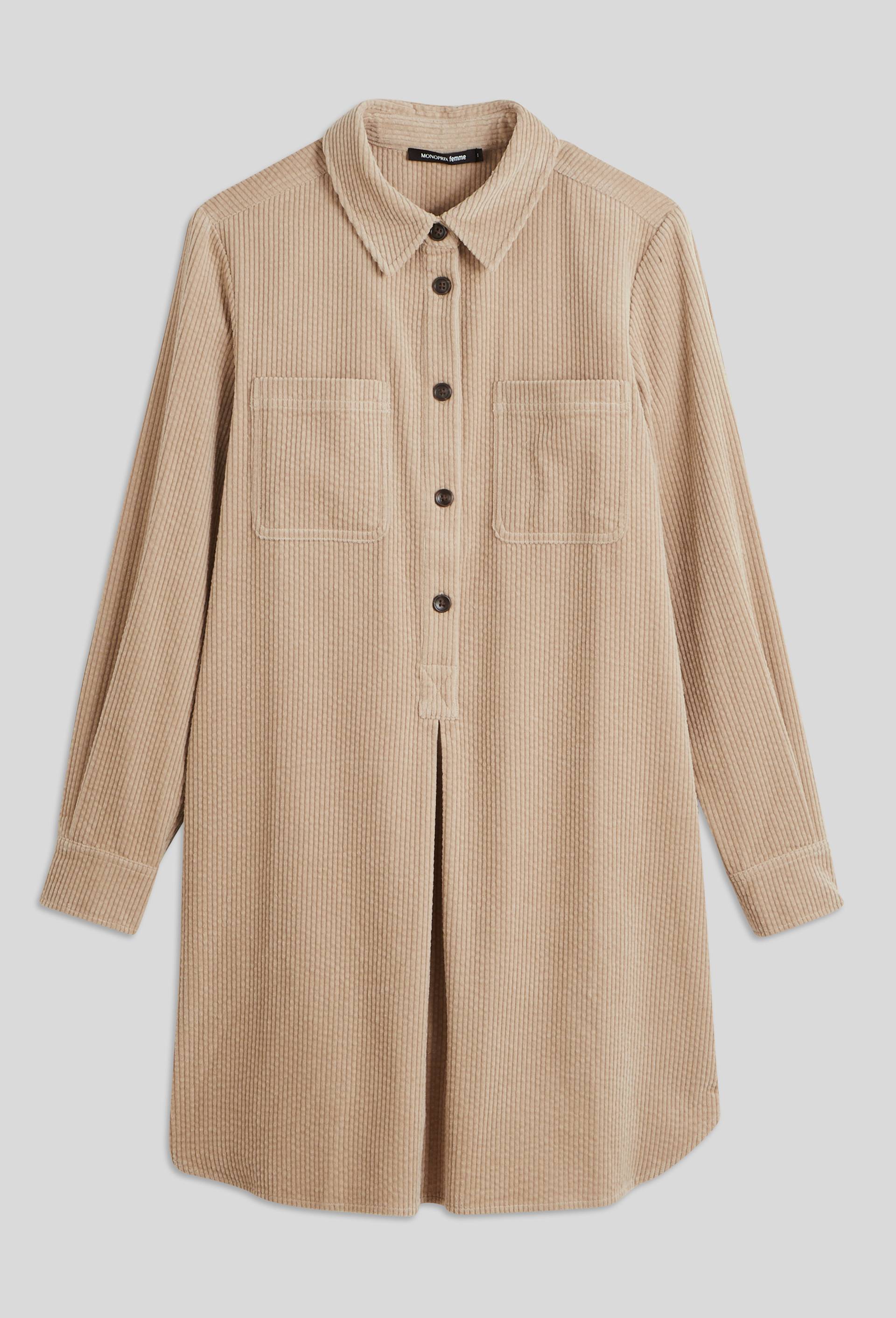 Robe chemise en velours en coton BIO GOTS, Beige, large image number 2