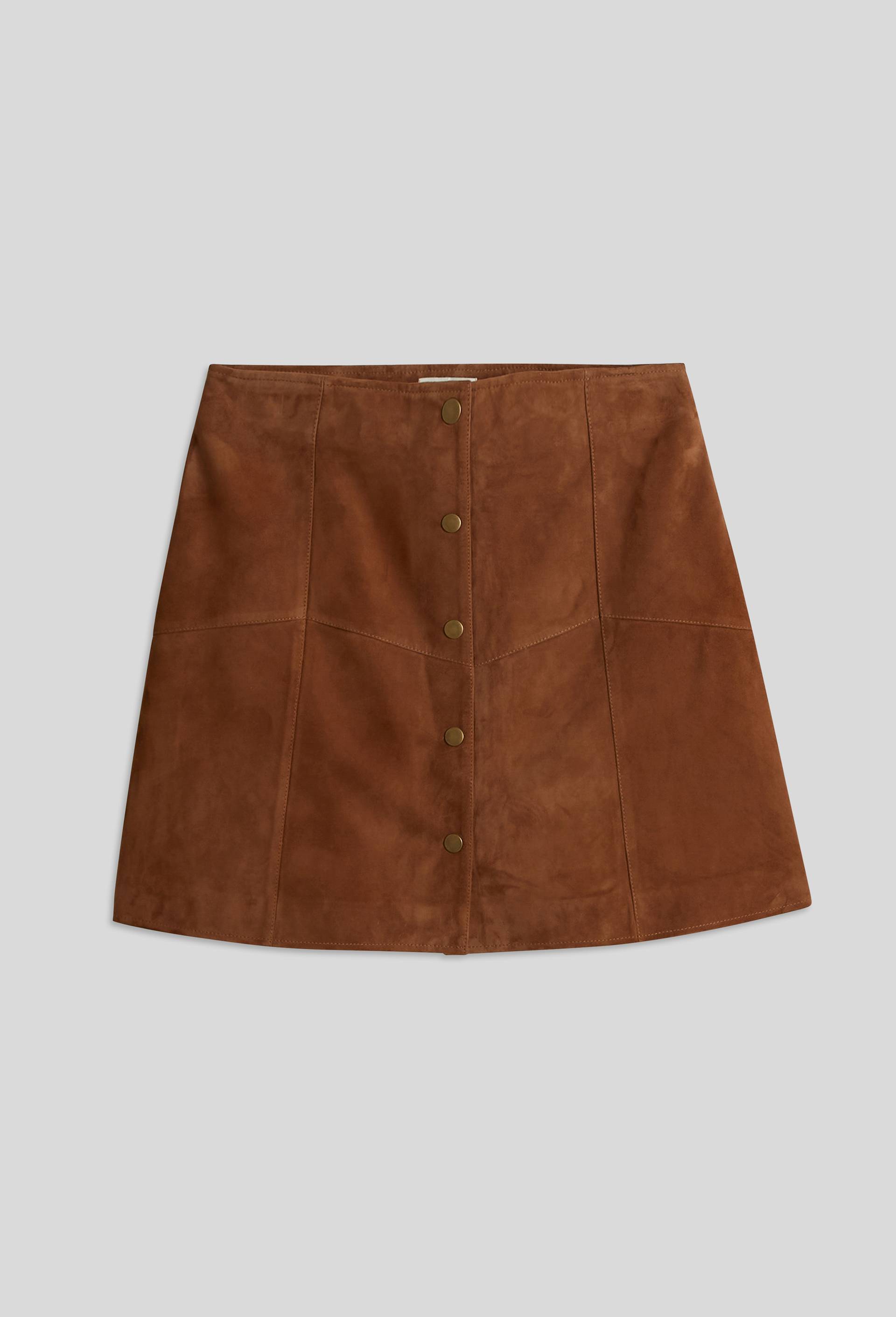 Jupe courte ouverture pressionnée en cuir responsable, Brun, large image number 2.0