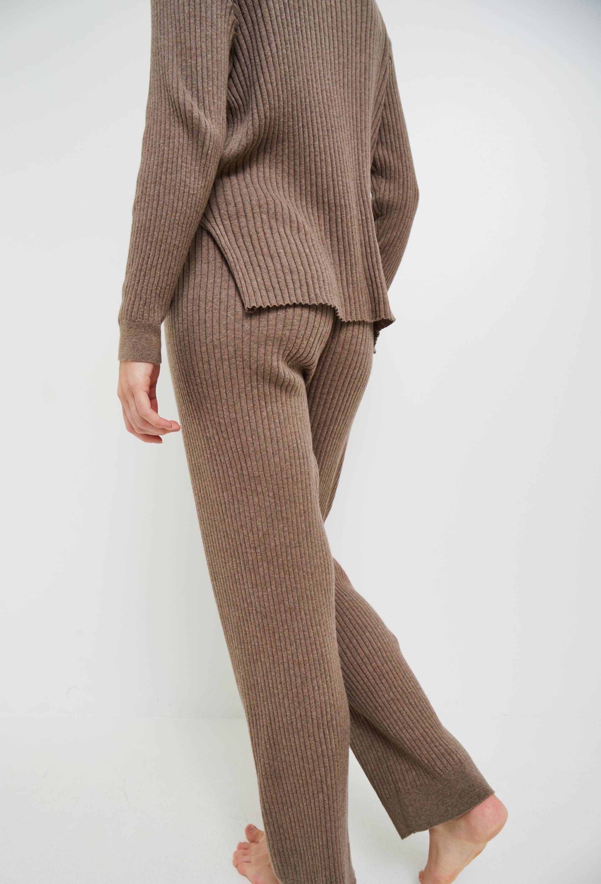 Pantalon en maille en coton cachemire, Beige, large image number 3