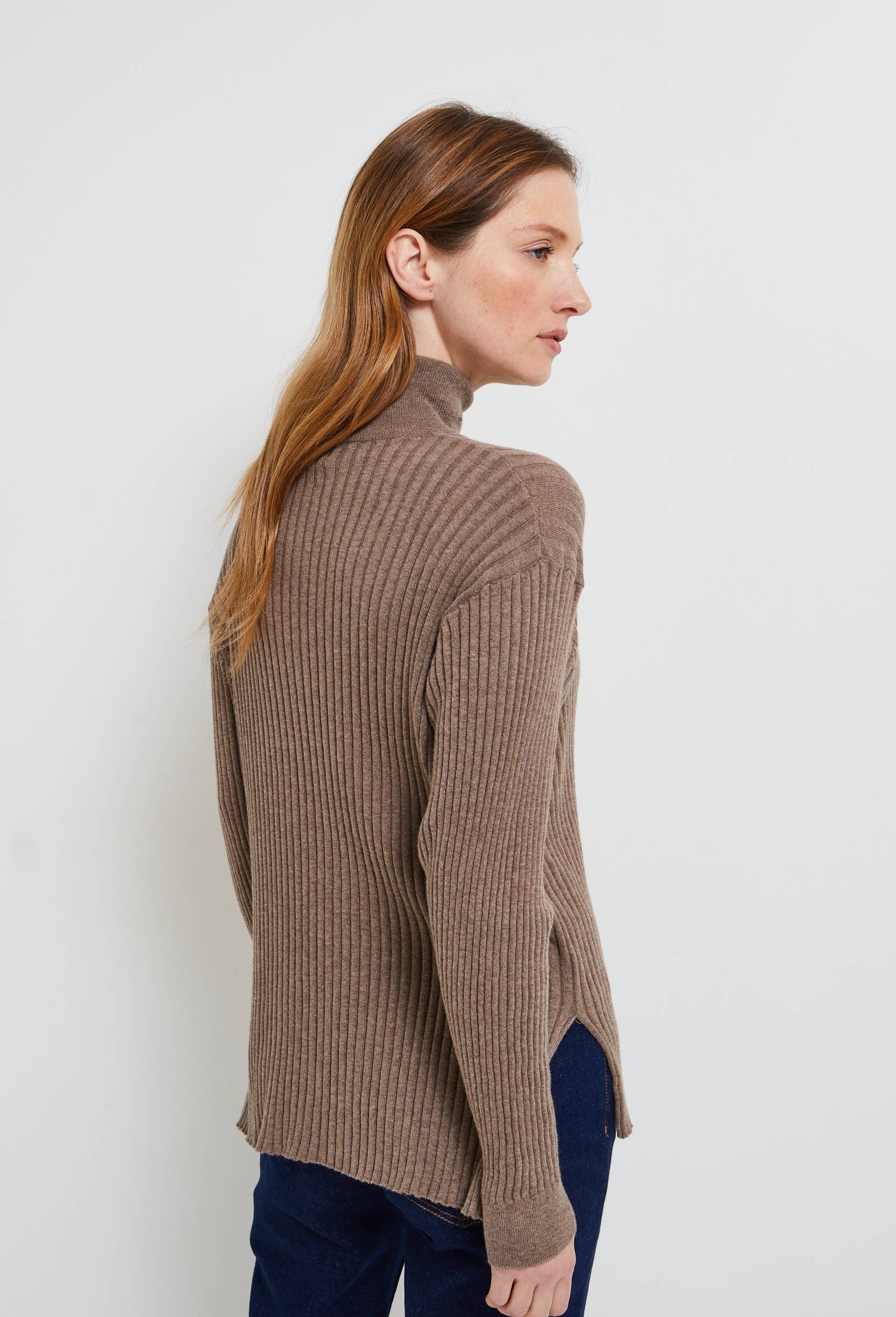 Pull col montant en maille coton cachemire, Beige, large image number 1