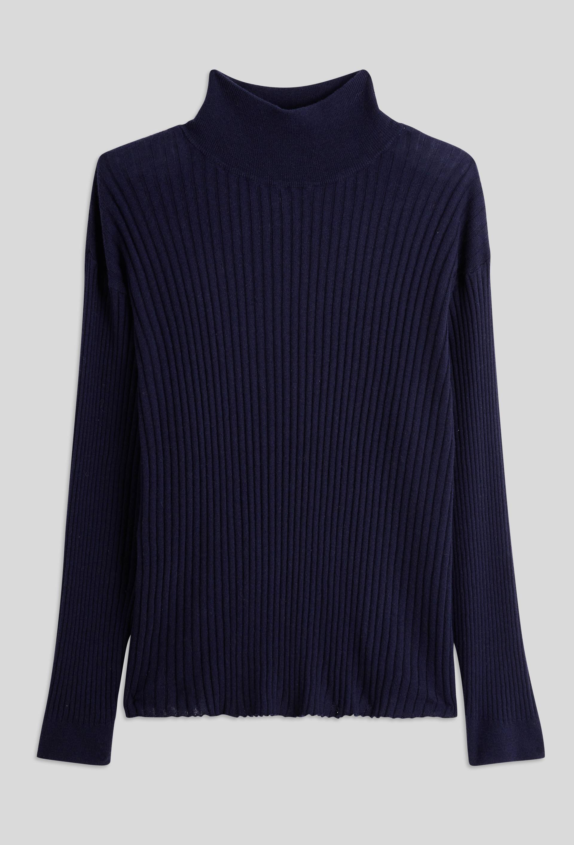 Pull col montant en maille coton cachemire, Bleu foncé, large image number 2
