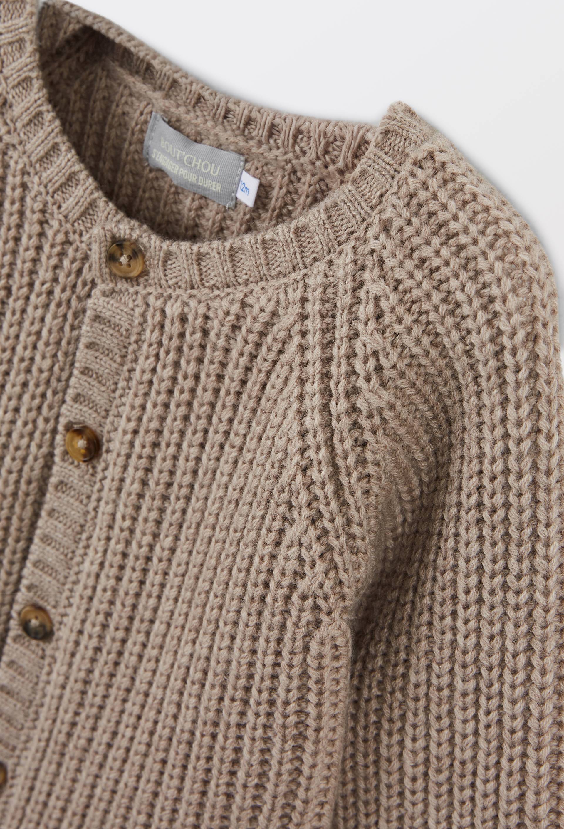 Cardigan &agrave; manches longues uni contenant de la laine, Beige, large image number 2