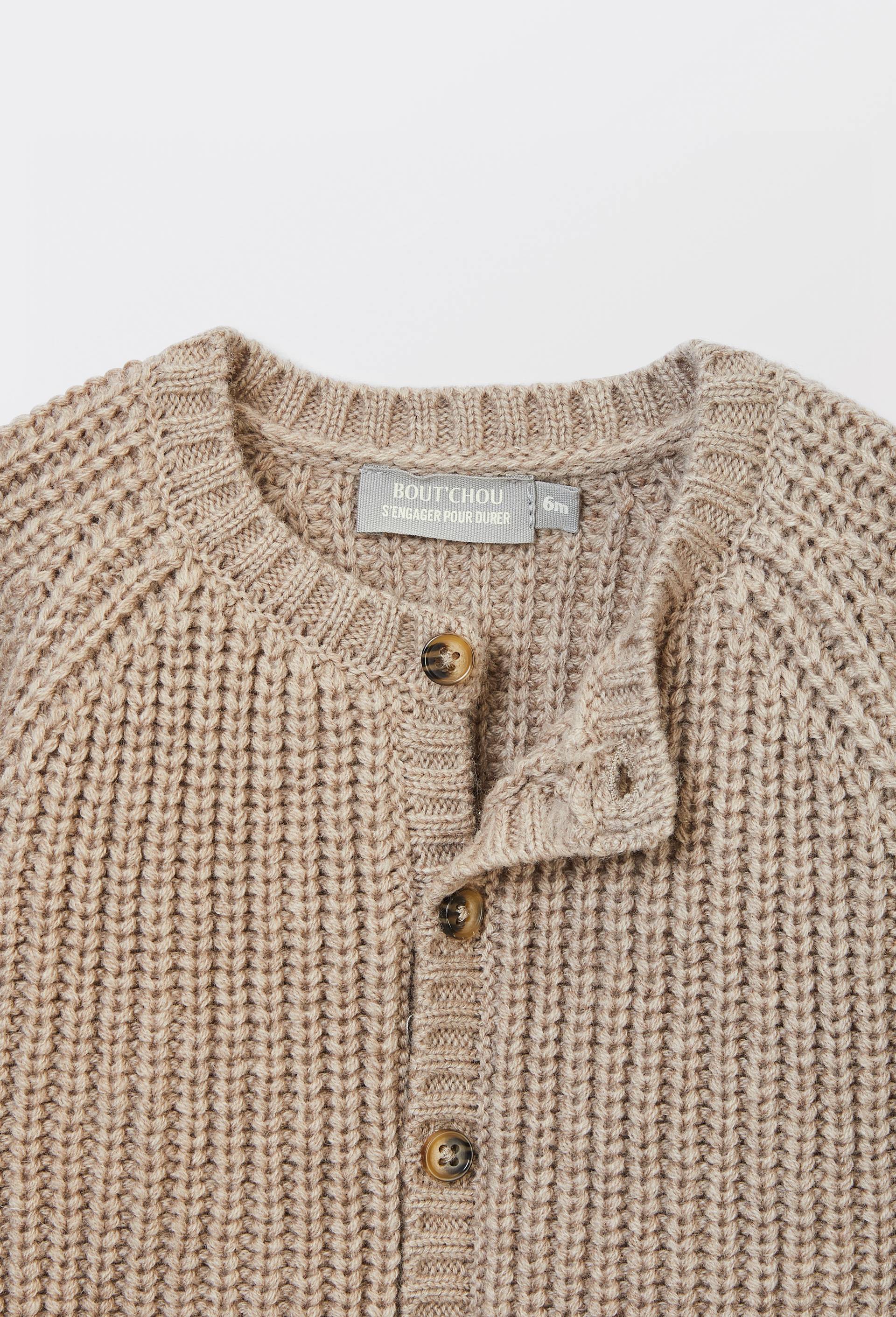 Cardigan &agrave; manches longues uni contenant de la laine, Beige, large image number 2.0