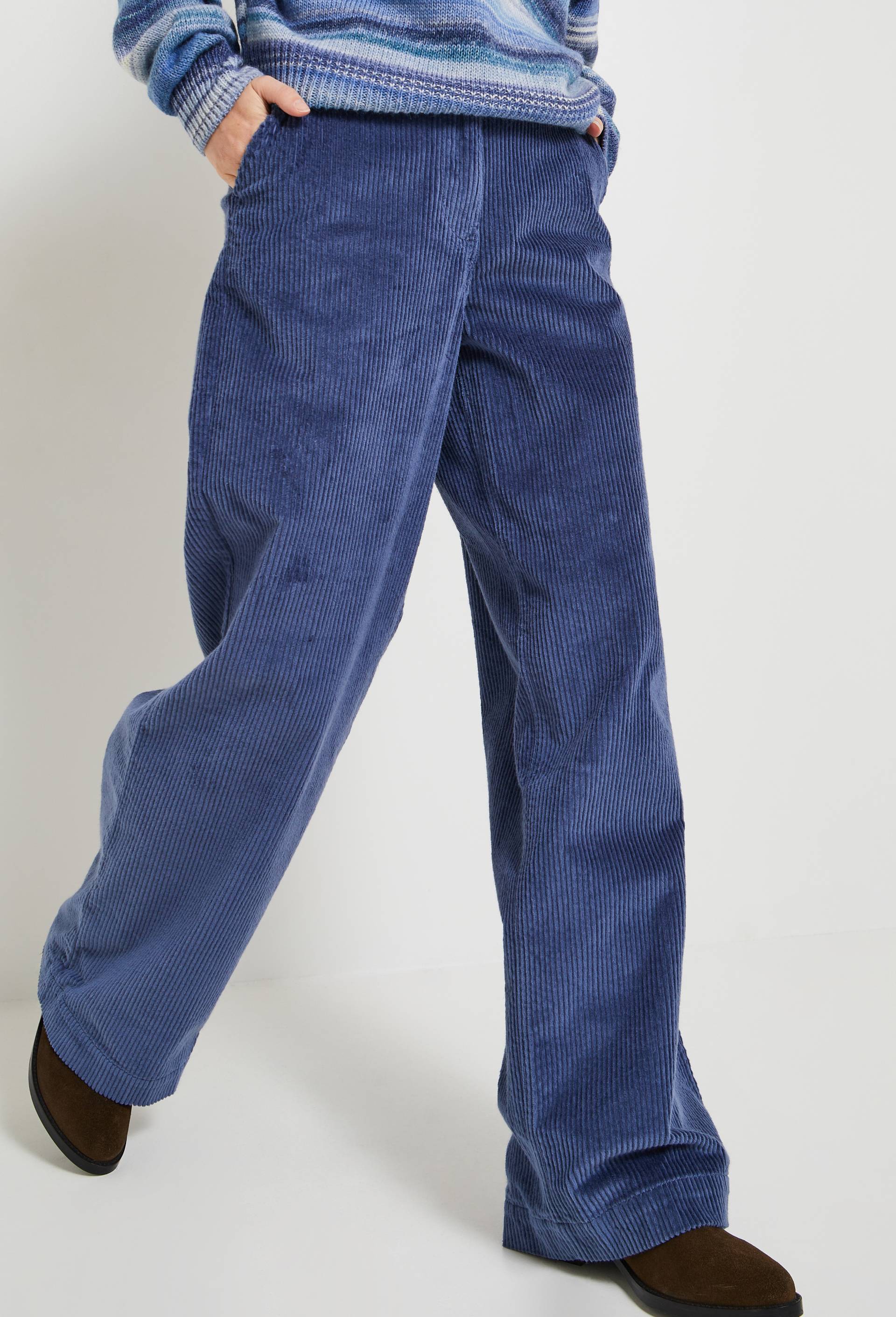 Pantalon large en velours uni, Bleu foncé, large image number 0.0