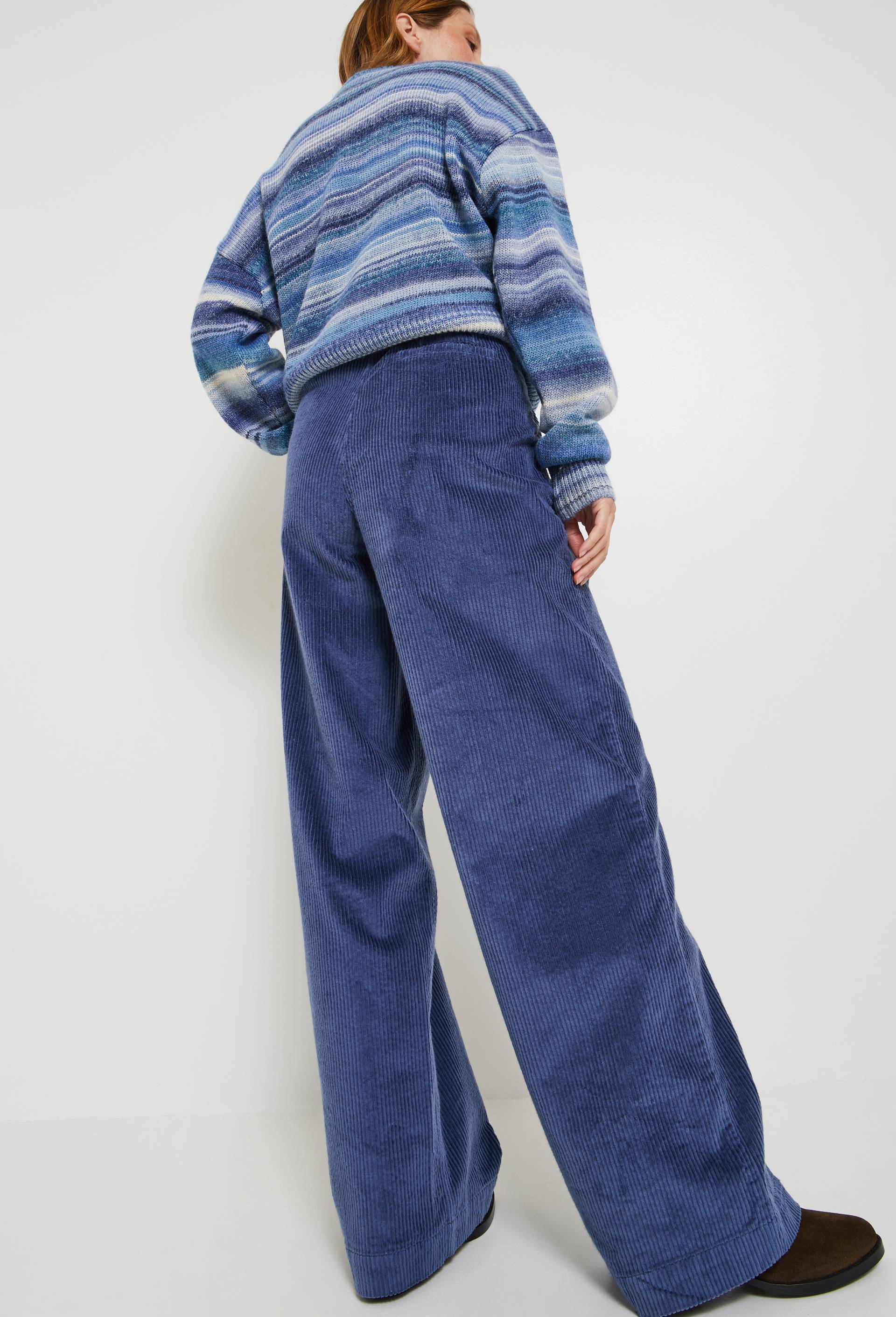 Pantalon large en velours uni, Bleu foncé, large image number 1