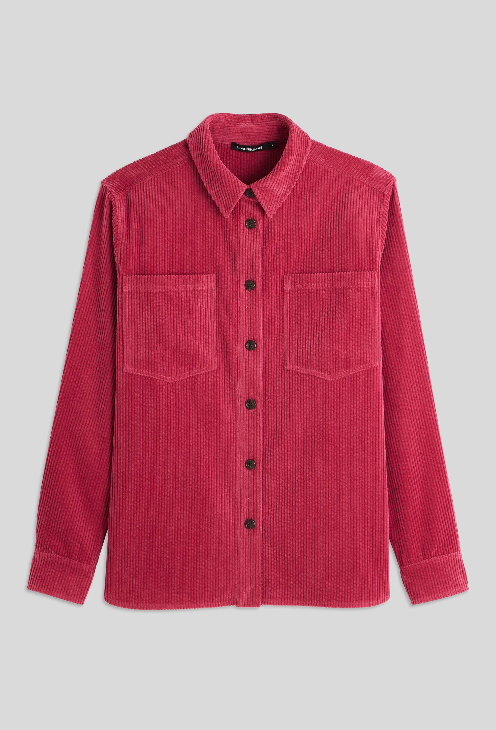 Chemise manches longues en velours en coton BIO GOTS, Rose foncé, large image number 2.0