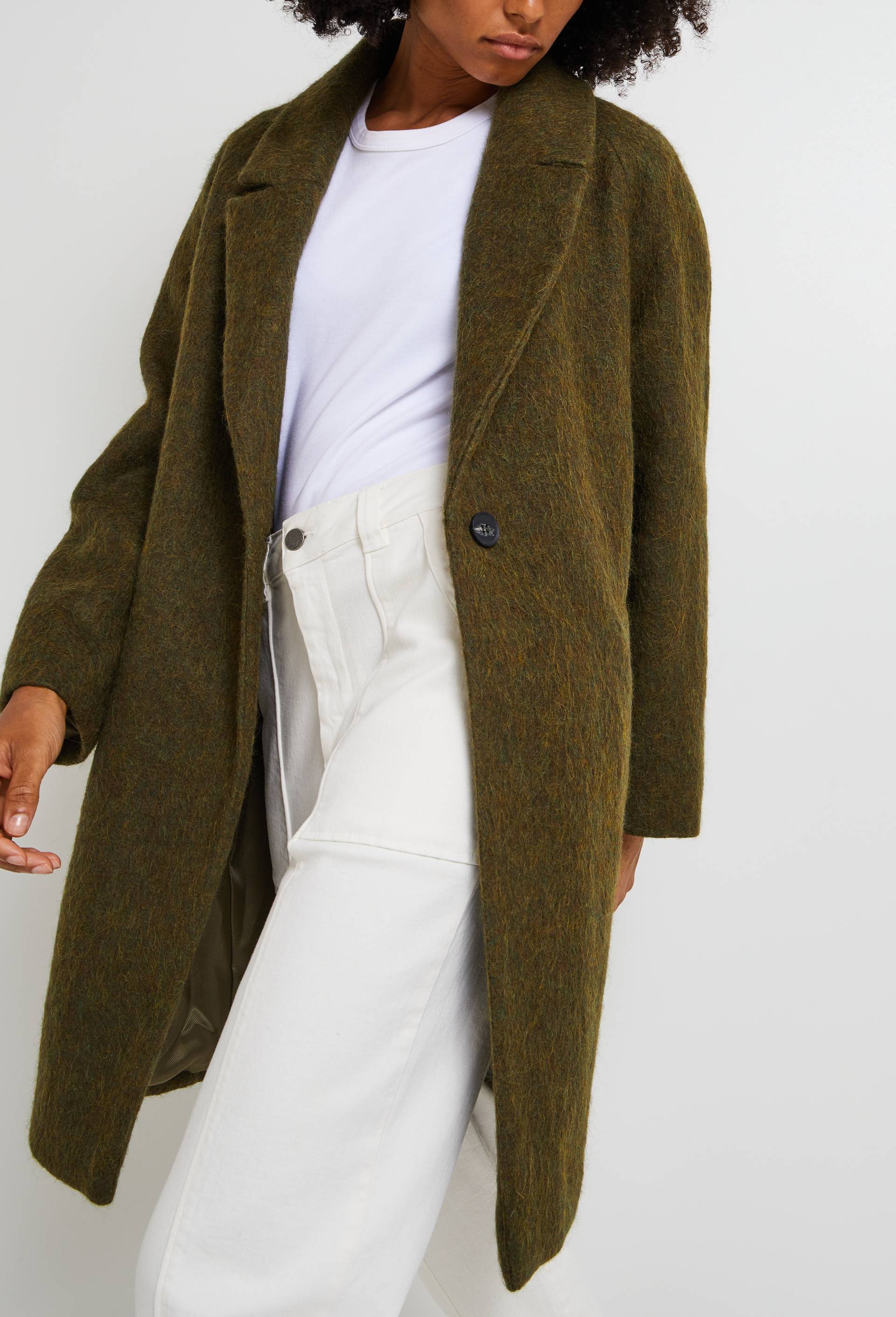 Manteau mi long col tailleur contenant de la laine, Vert, large image number 0.0