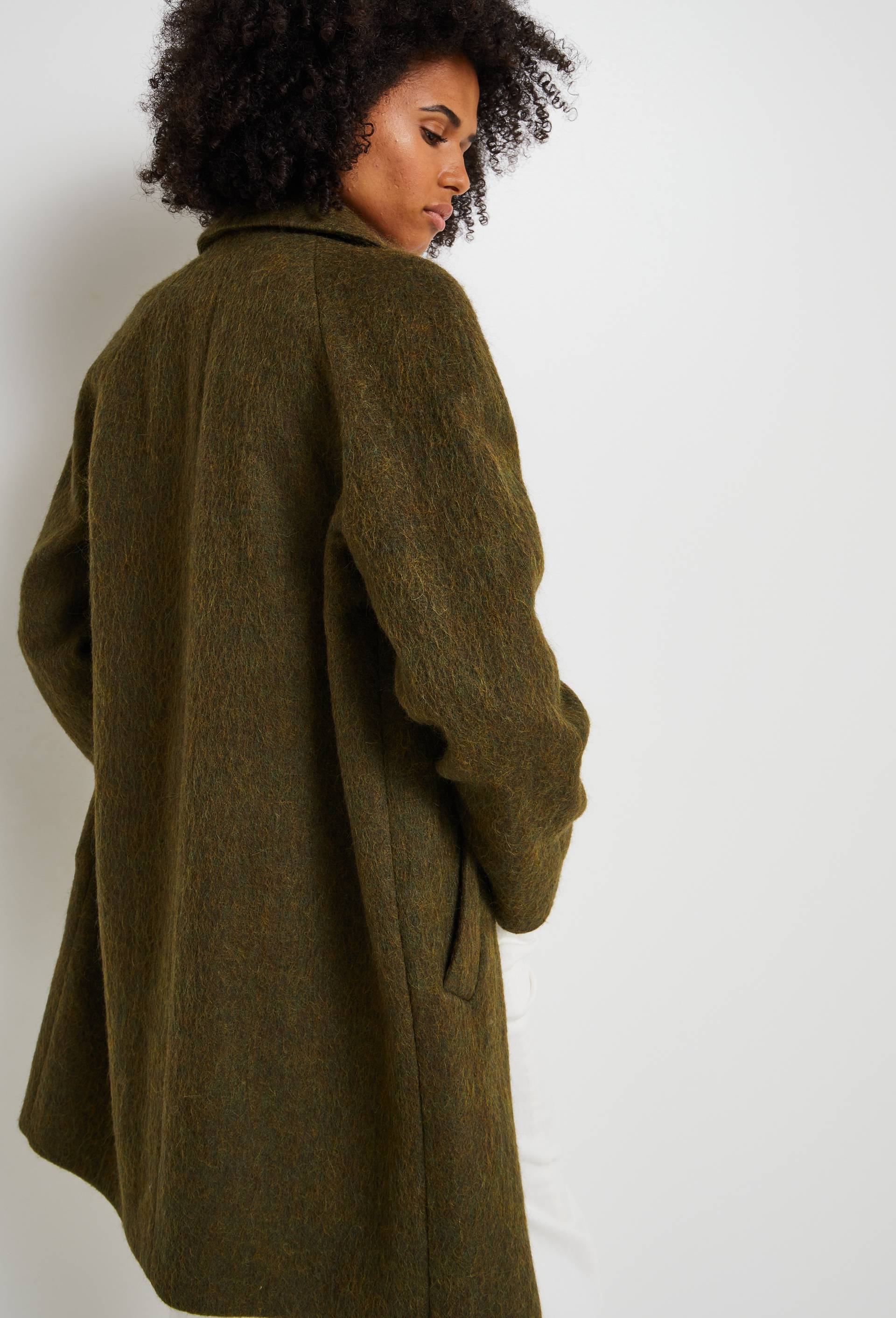 Manteau mi long col tailleur contenant de la laine, Vert, large image number 1