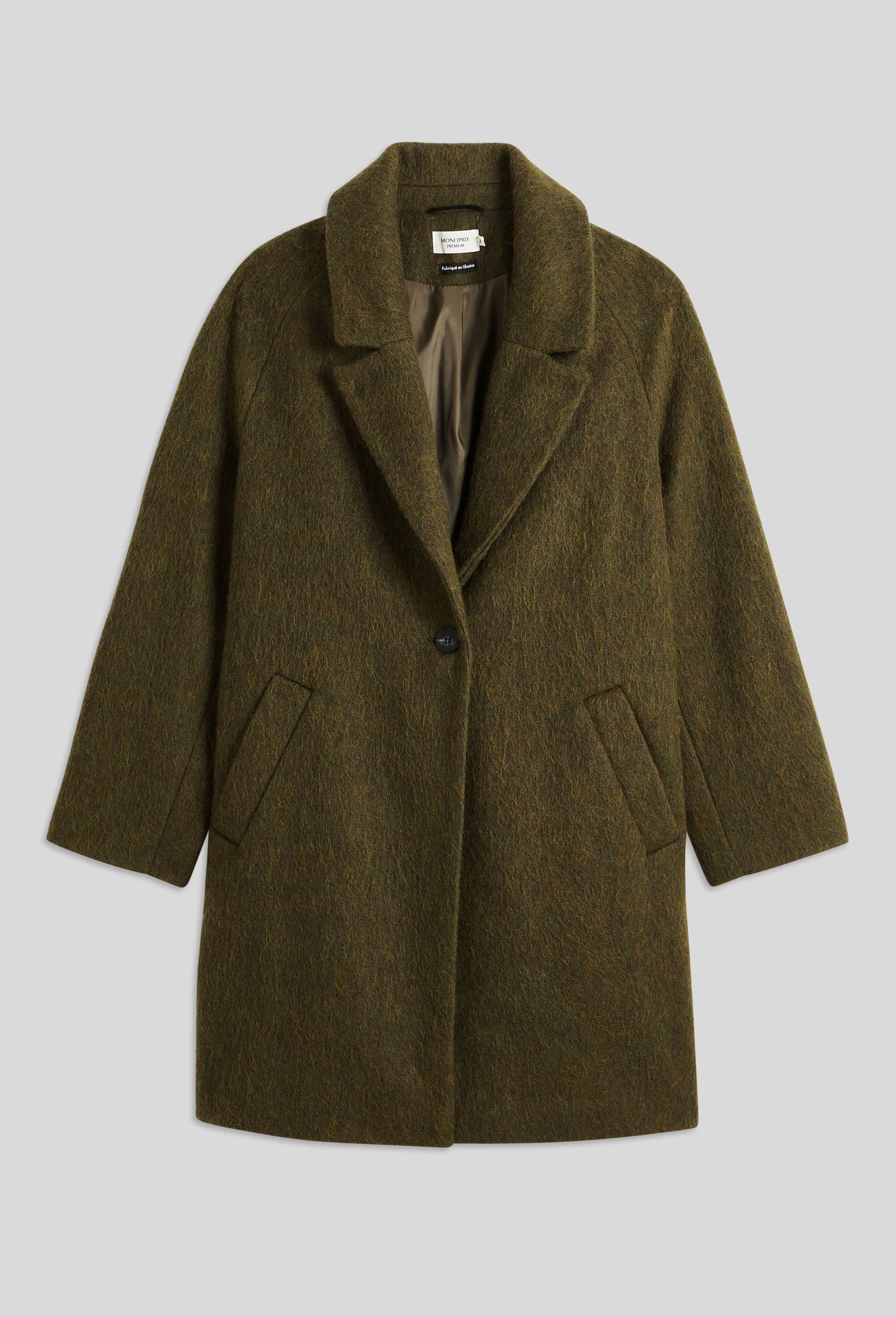 Manteau mi long col tailleur contenant de la laine, Vert, large image number 2.0