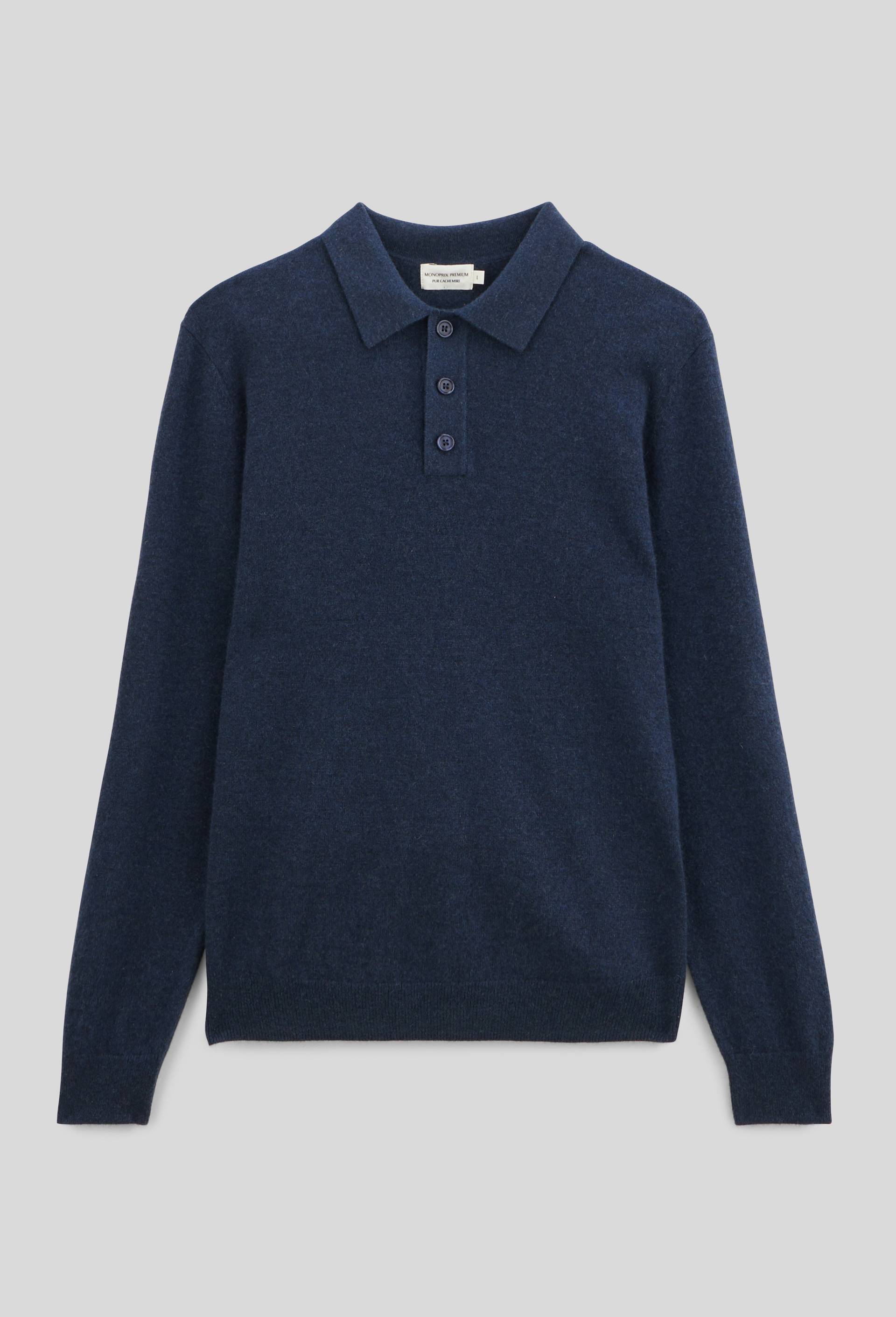 Pull col polo en cachemire, Bleu foncé, large image number 2.0