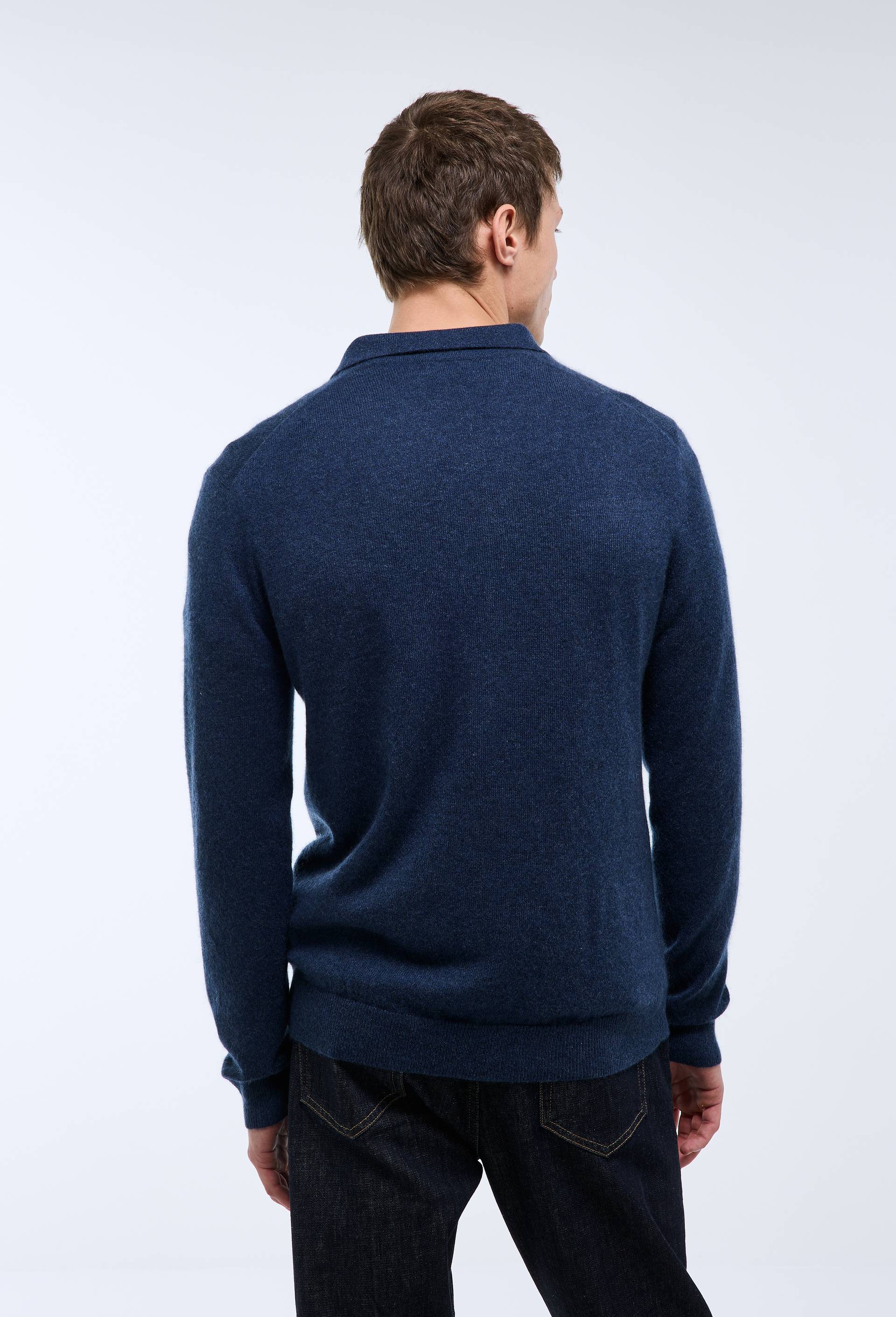 Pull col polo en 100% cachemire, Bleu fonc&eacute;, large image number 4