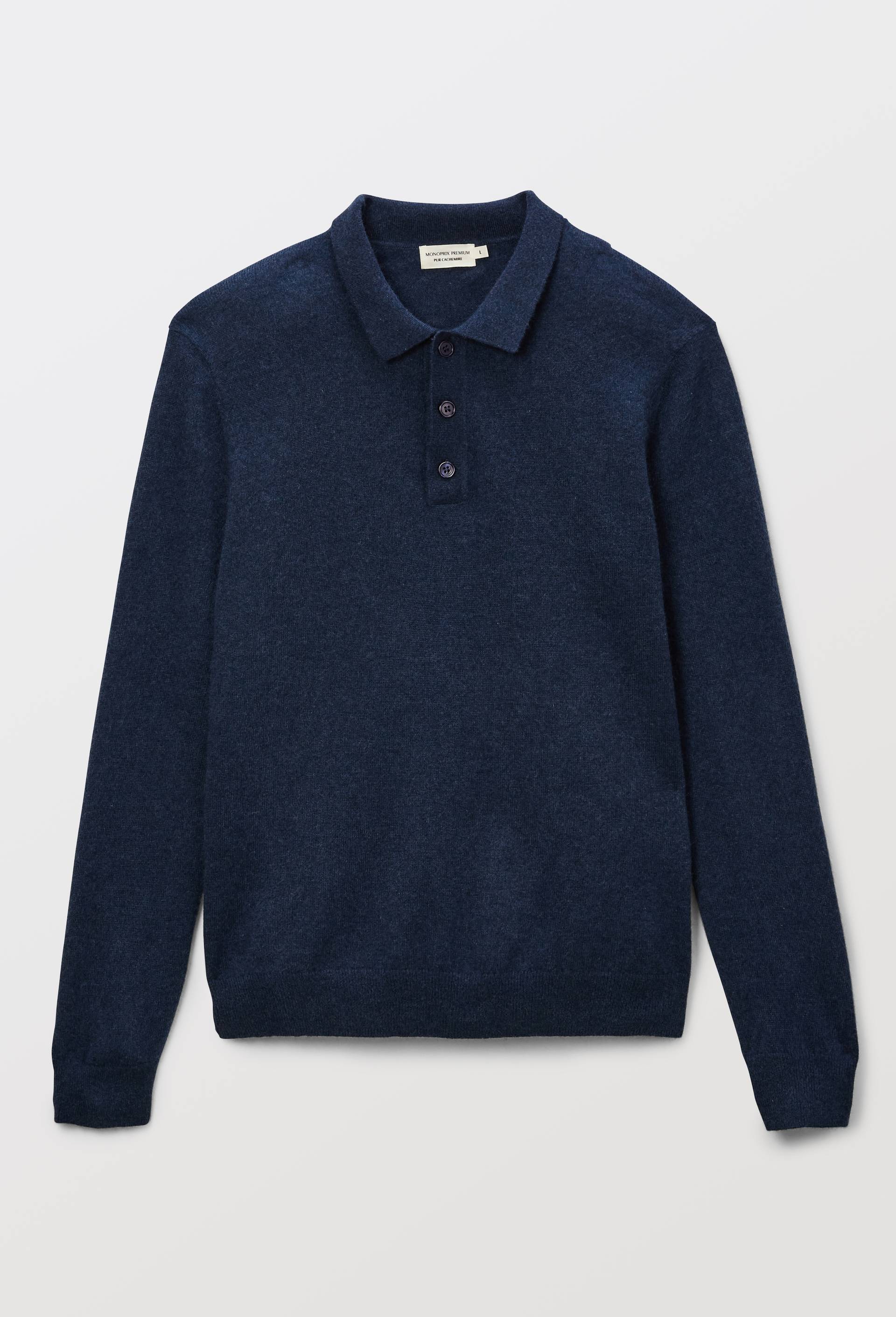 Pull col polo en 100% cachemire, Bleu fonc&eacute;, large image number 5
