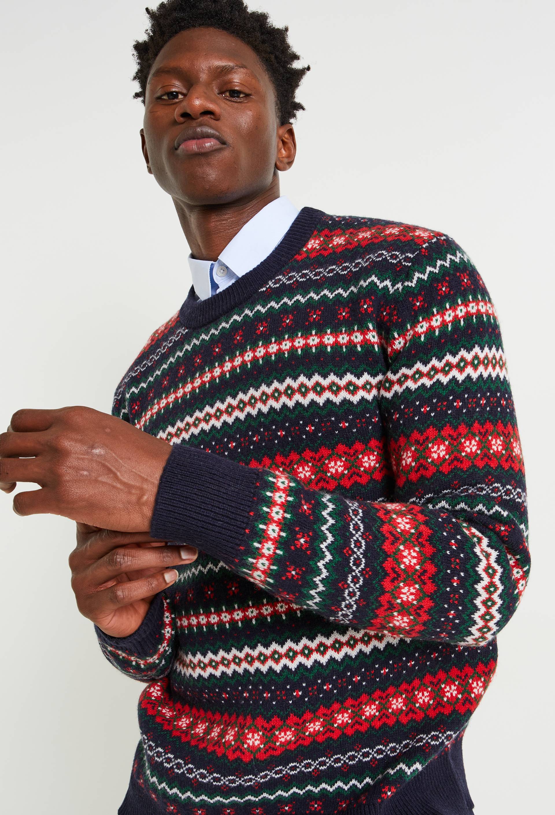 Pull jacquard de Noël contenant de la laine, Oeko-tex, Bleu foncé, large image number 0