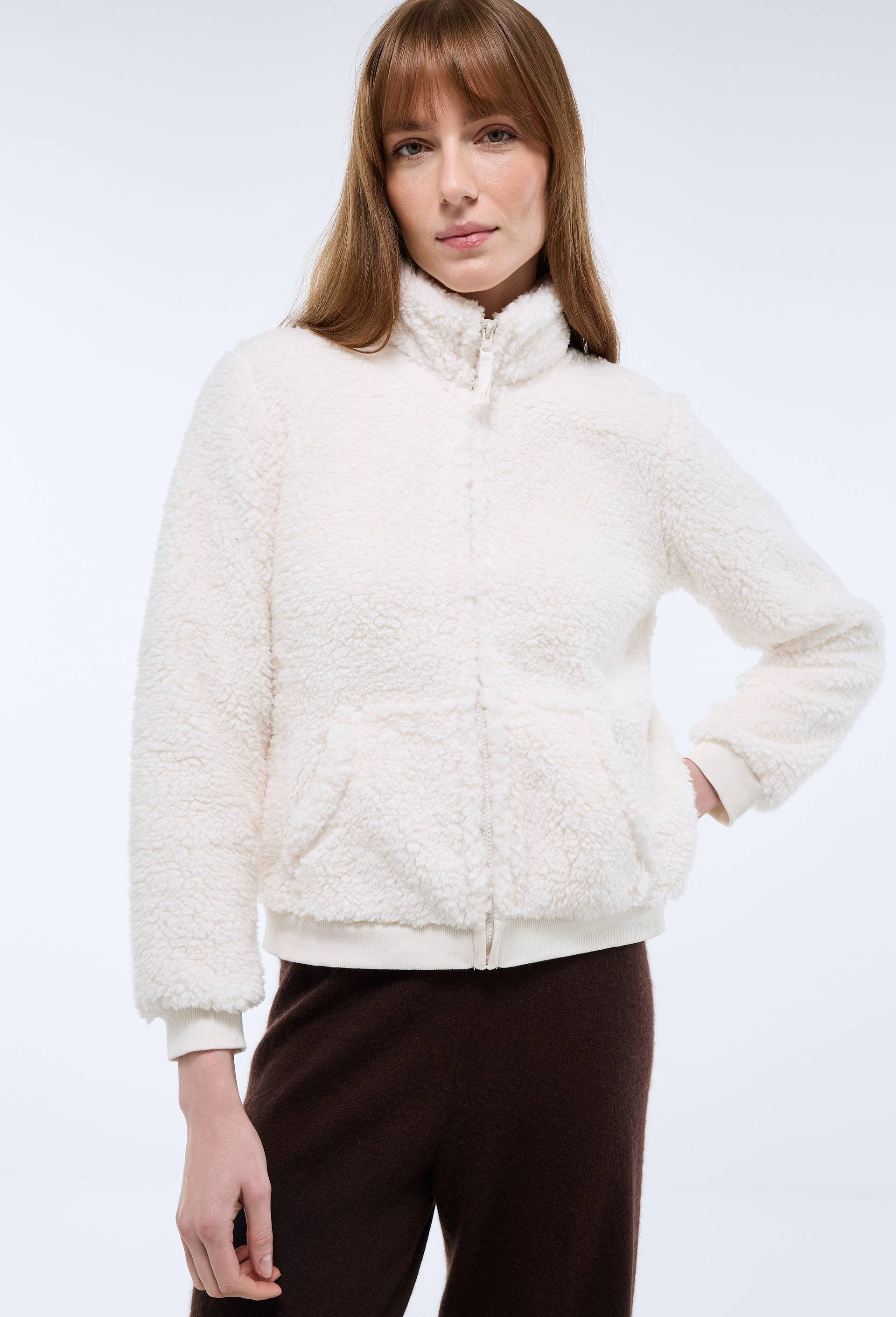 Veste zipp&eacute;e col montant en sherpa, Blanc, large image number 0.0