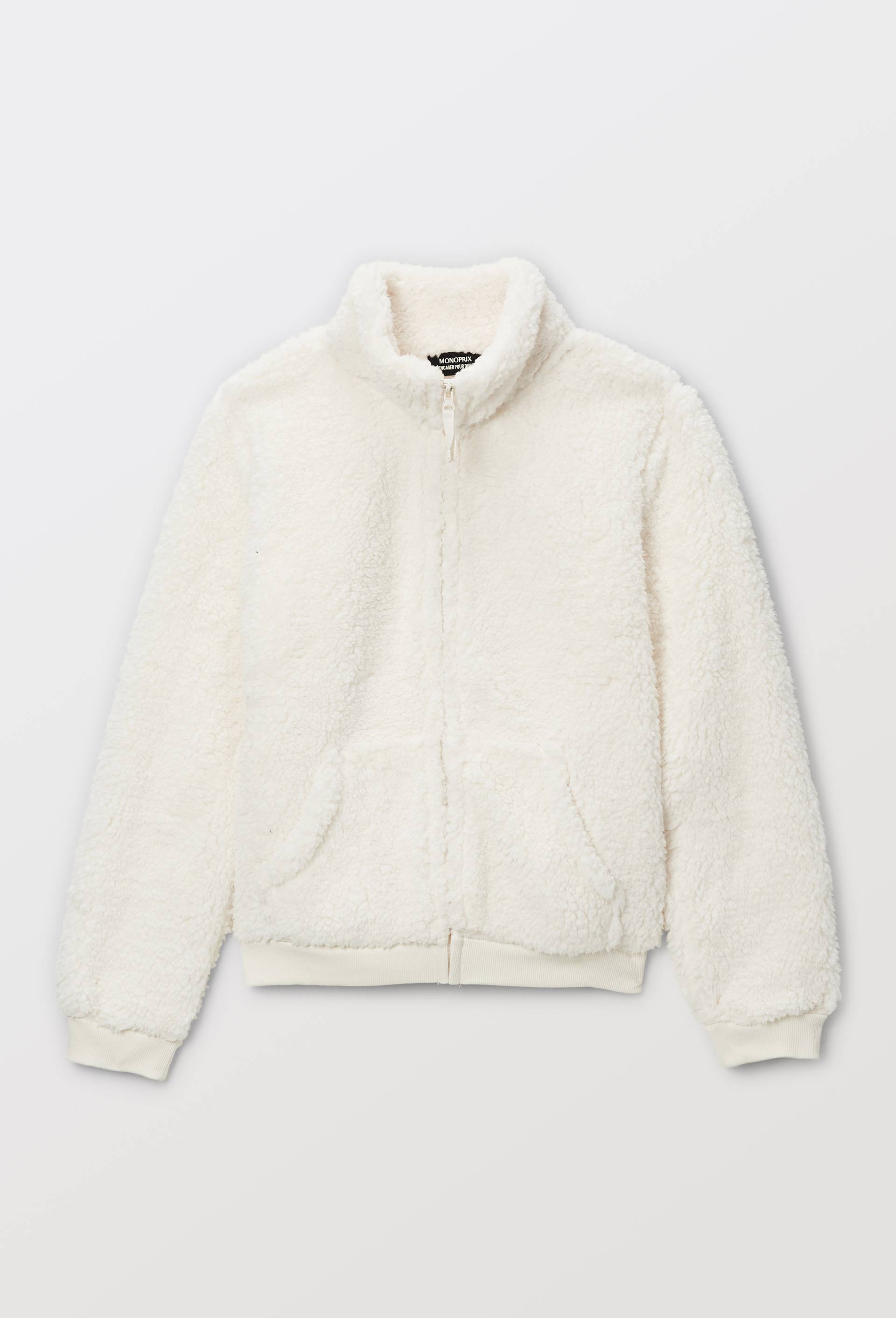 Veste zipp&eacute;e col montant en sherpa, Blanc, large image number 2