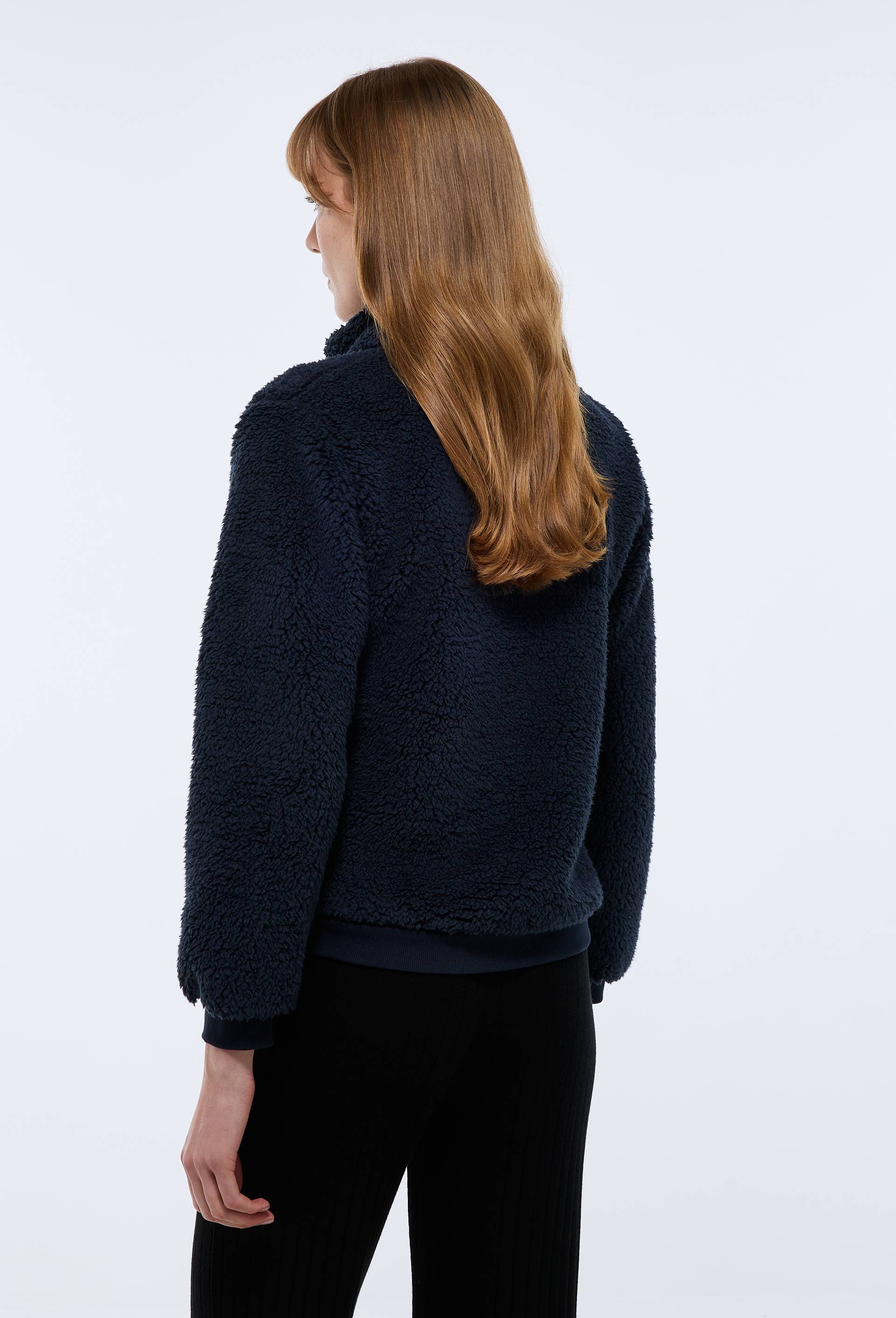Veste zipp&eacute;e col montant en sherpa, Bleu fonc&eacute;, large image number 1