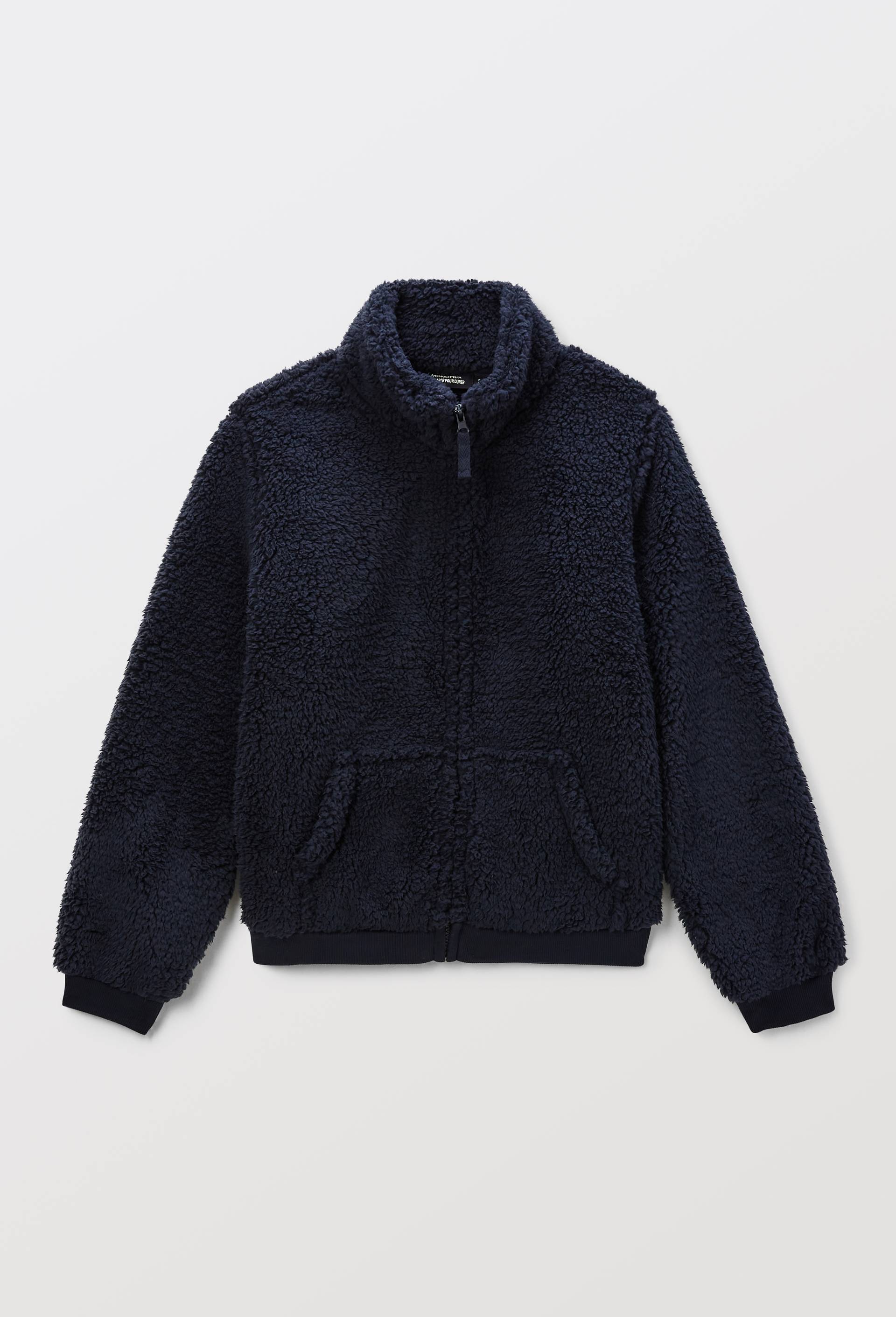 Veste zipp&eacute;e col montant en sherpa, Bleu fonc&eacute;, large image number 2.0