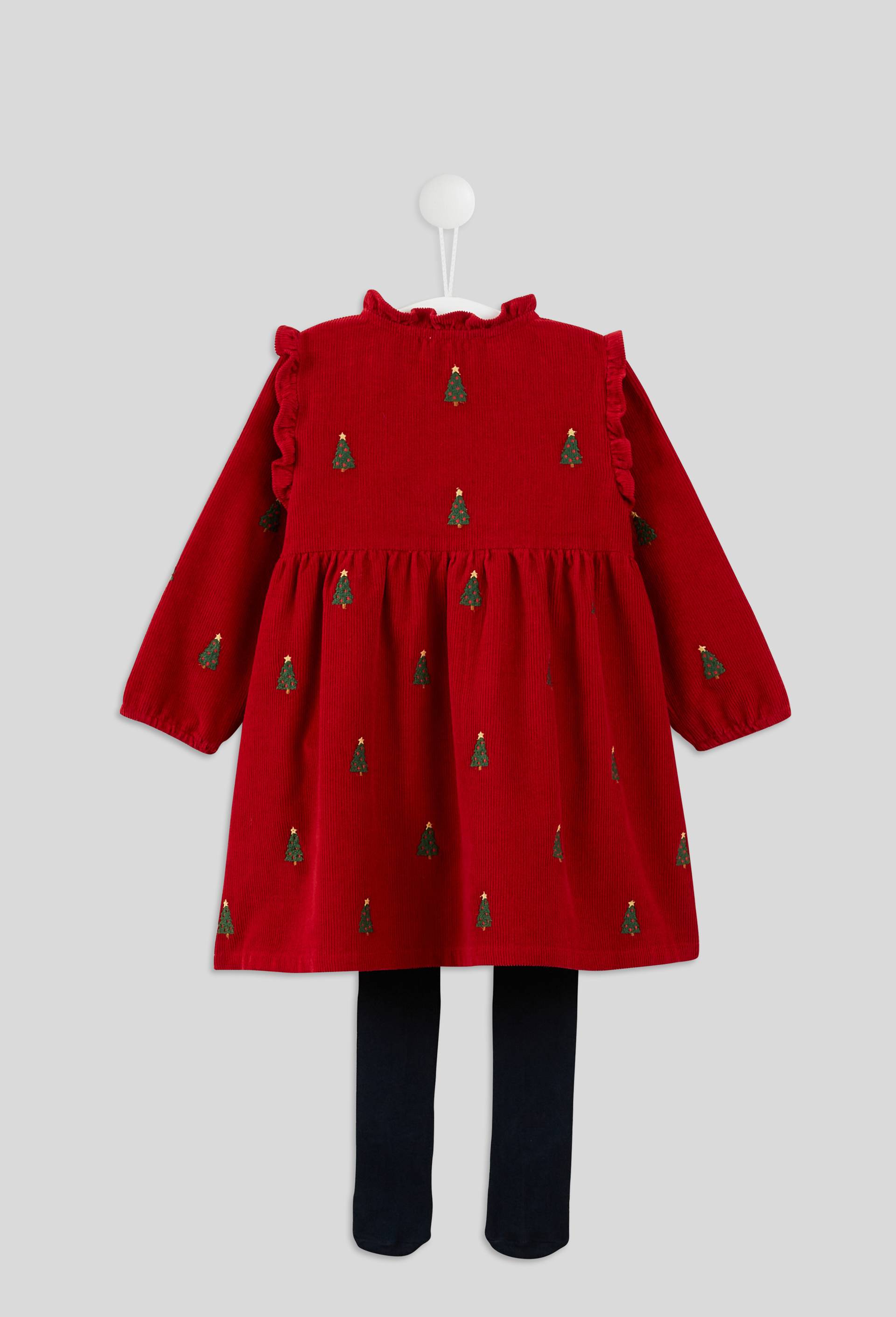Robe brod&eacute;e en velours en coton BIO GOTS avec collant, Rouge, large image number 1.0
