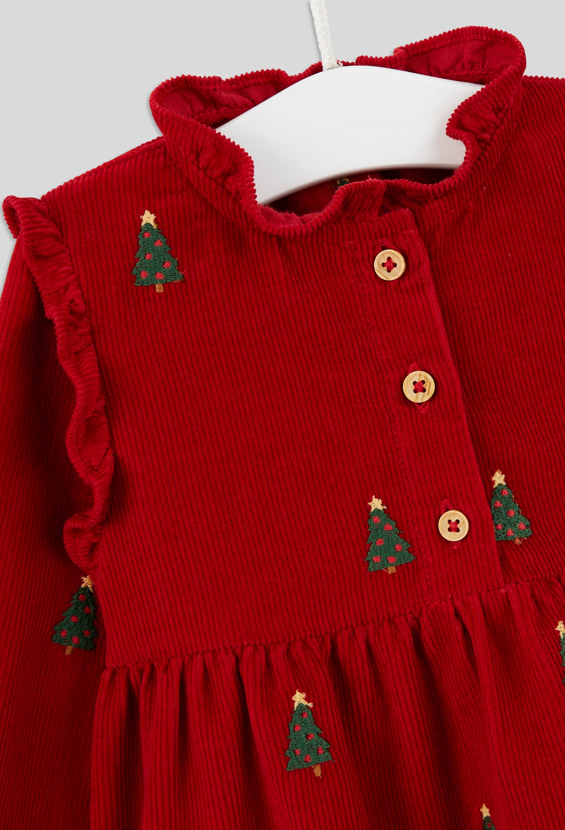 Robe brod&eacute;e en velours en coton BIO GOTS avec collant, Rouge, large image number 2