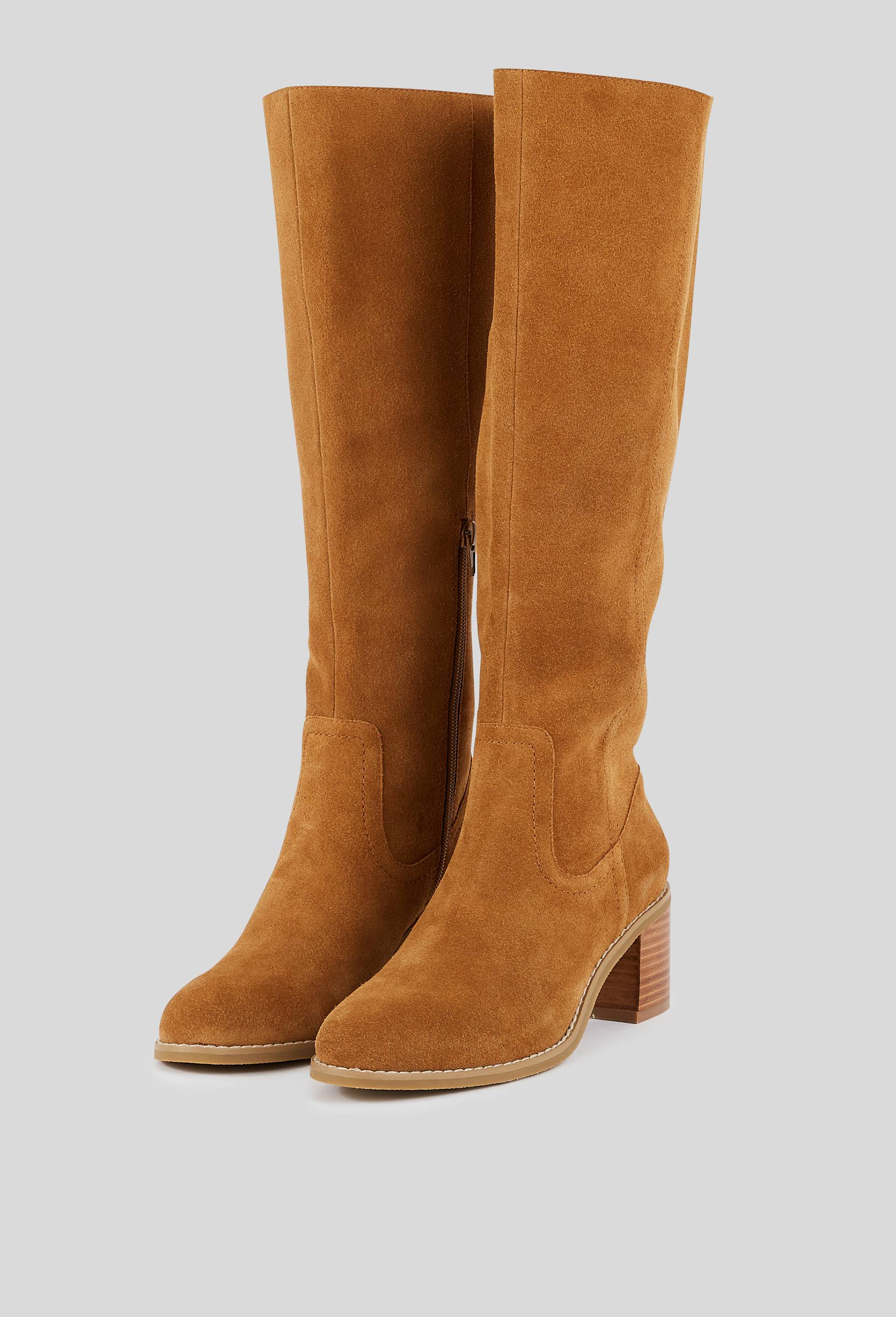 Bottes hautes, croûte de cuir responsable, Beige, large image number 1.0