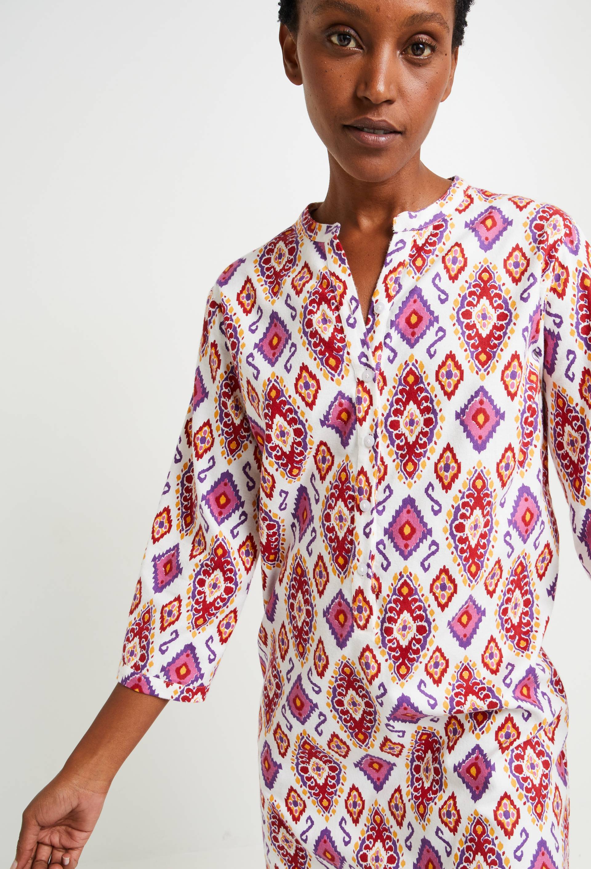Chemise de nuit imprimée en flanelle 100% coton BIO, Ecru, large image number 0