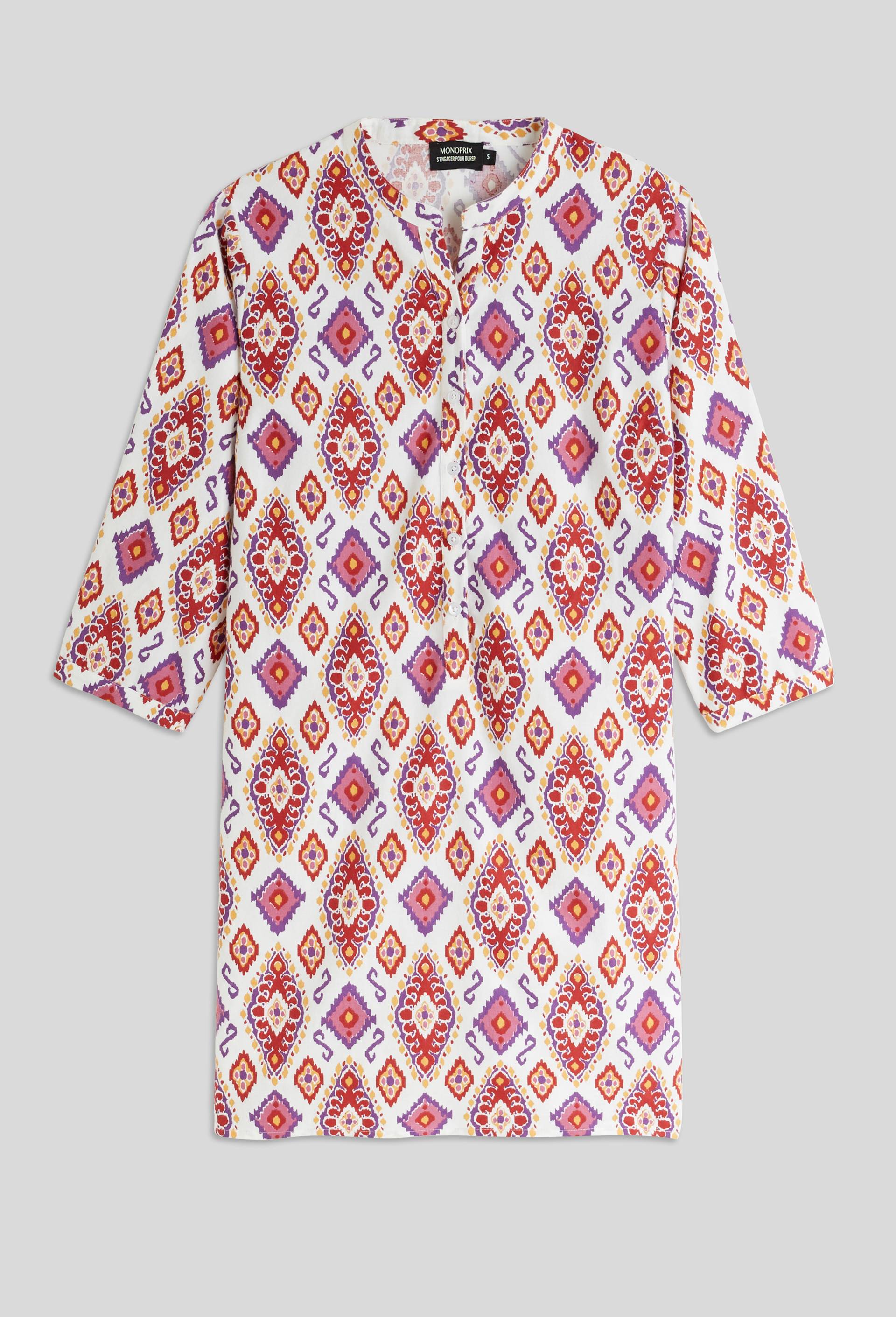 Chemise de nuit imprimée en flanelle 100% coton BIO, Ecru, large image number 2