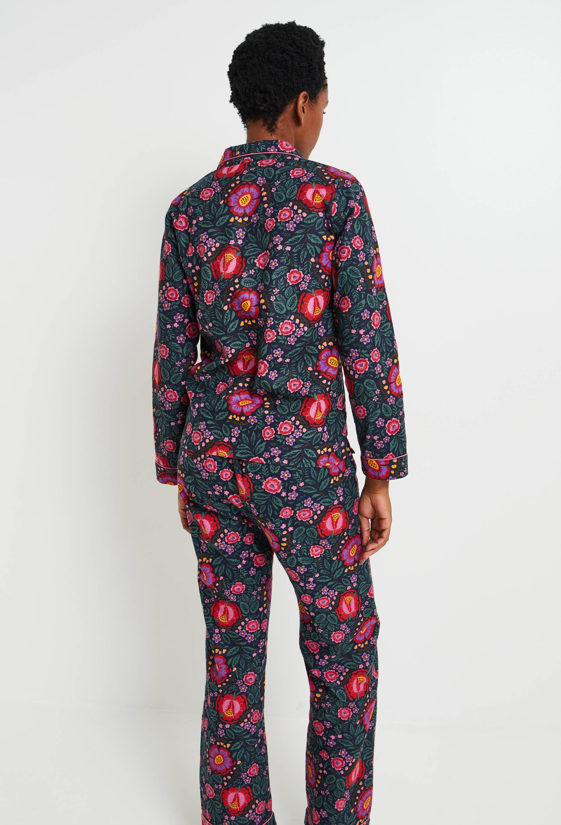 Pyjama col tailleur imprimé en flanelle 100% coton BIO, Noir, large image number 1