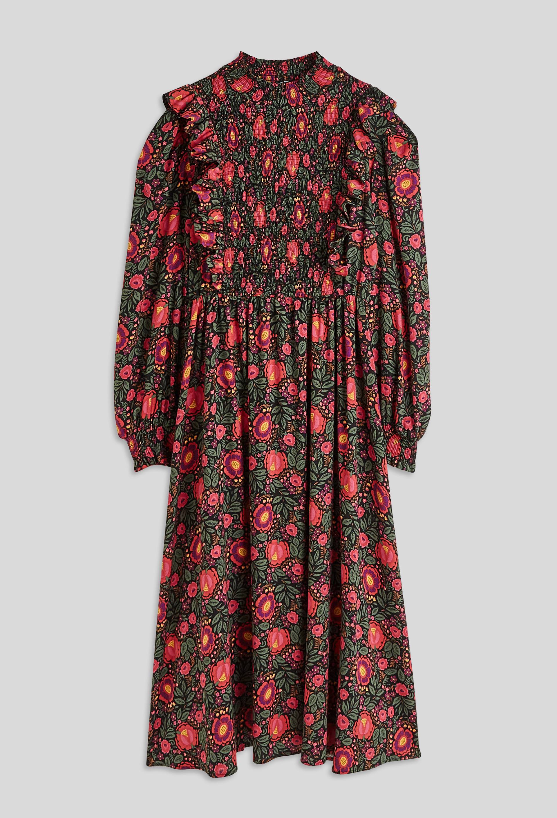 Robe manches longues imprimée détails volants, certifié Oeko-Tex, Noir, large image number 1