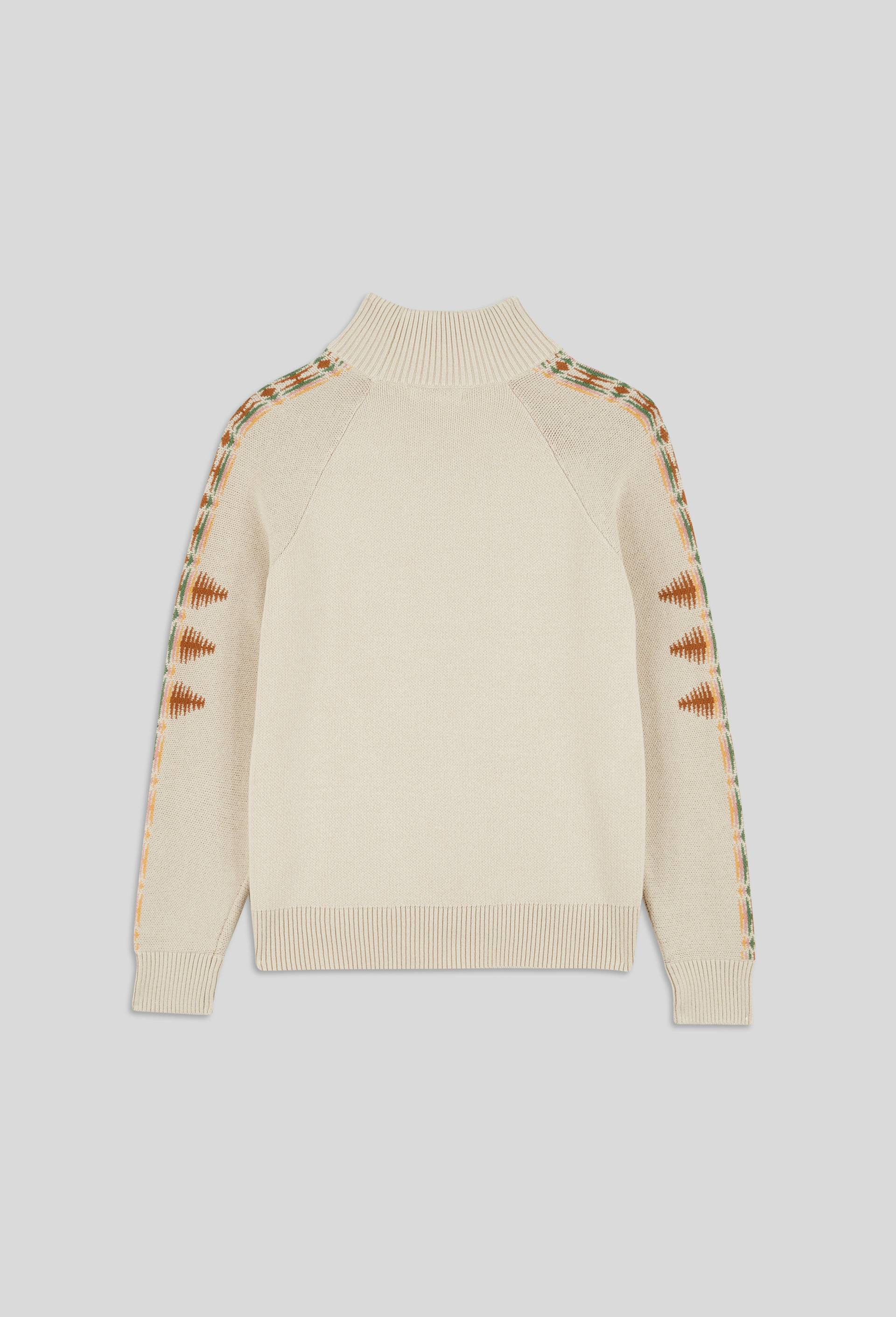 Pull col montant motif en coton, certifié OEKO-TEX, Ecru, large image number 3