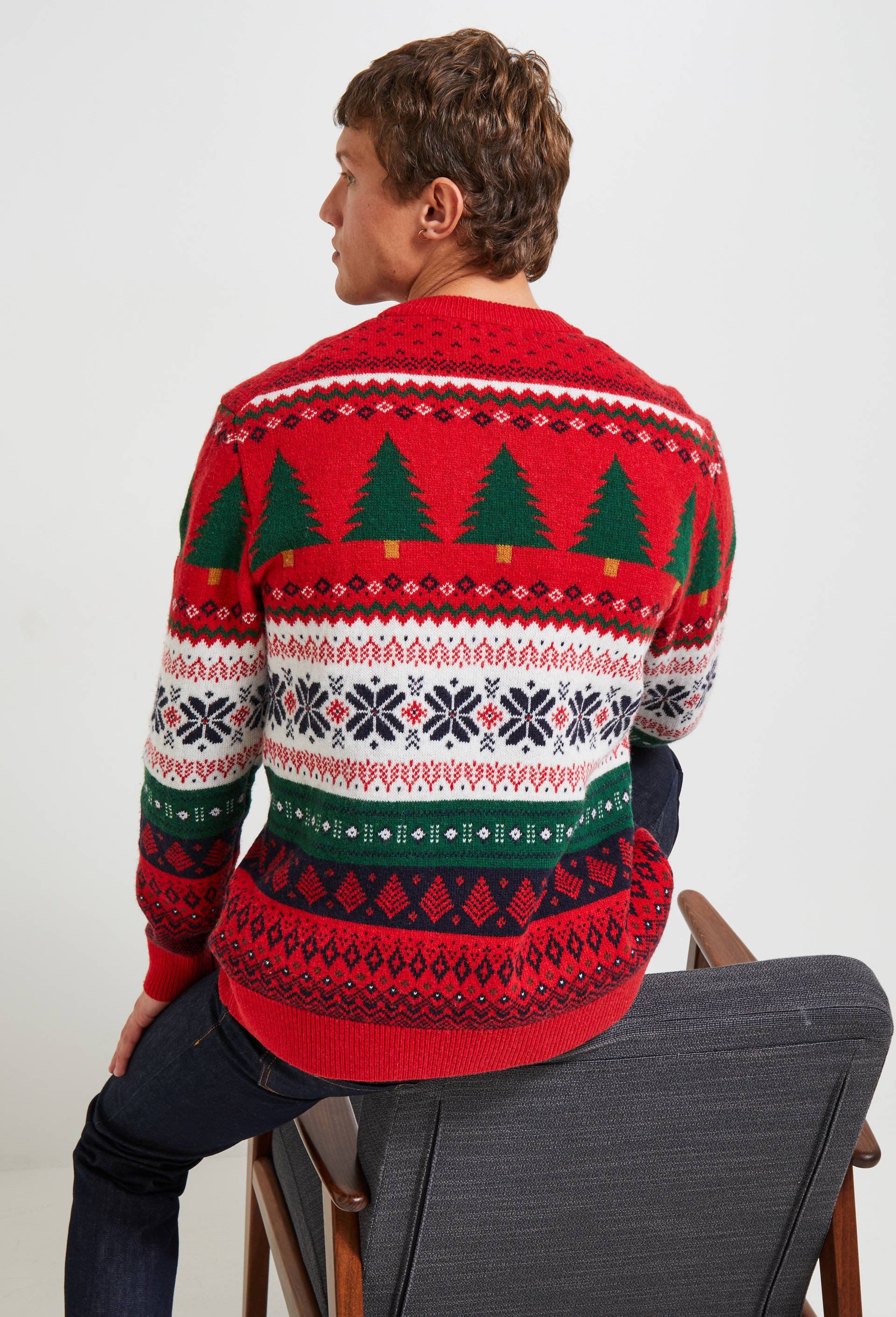 Pull jacquard de no&euml;l contenant de la laine, Rouge, large image number 1