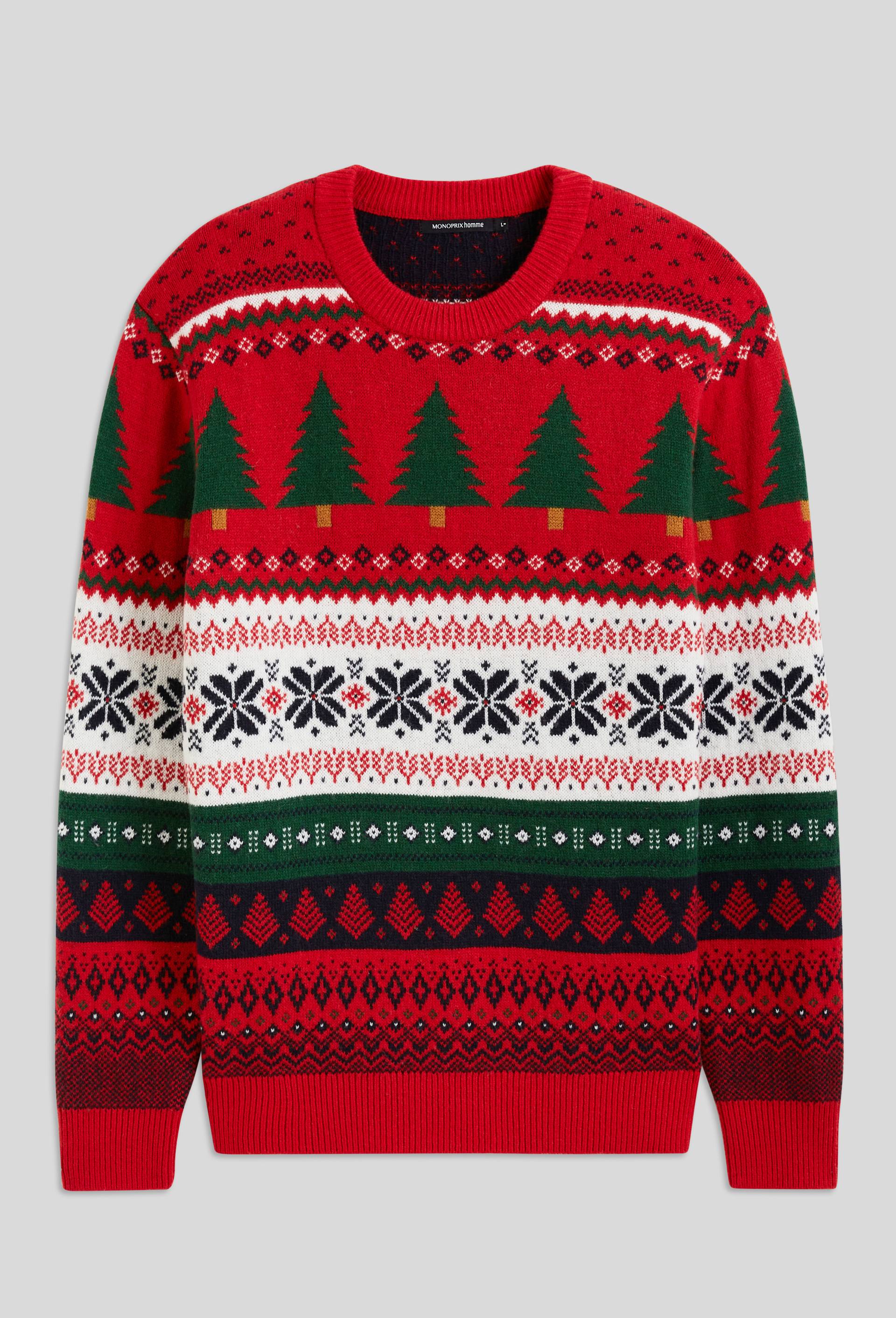 Pull jacquard de no&euml;l contenant de la laine, Rouge, large image number 2