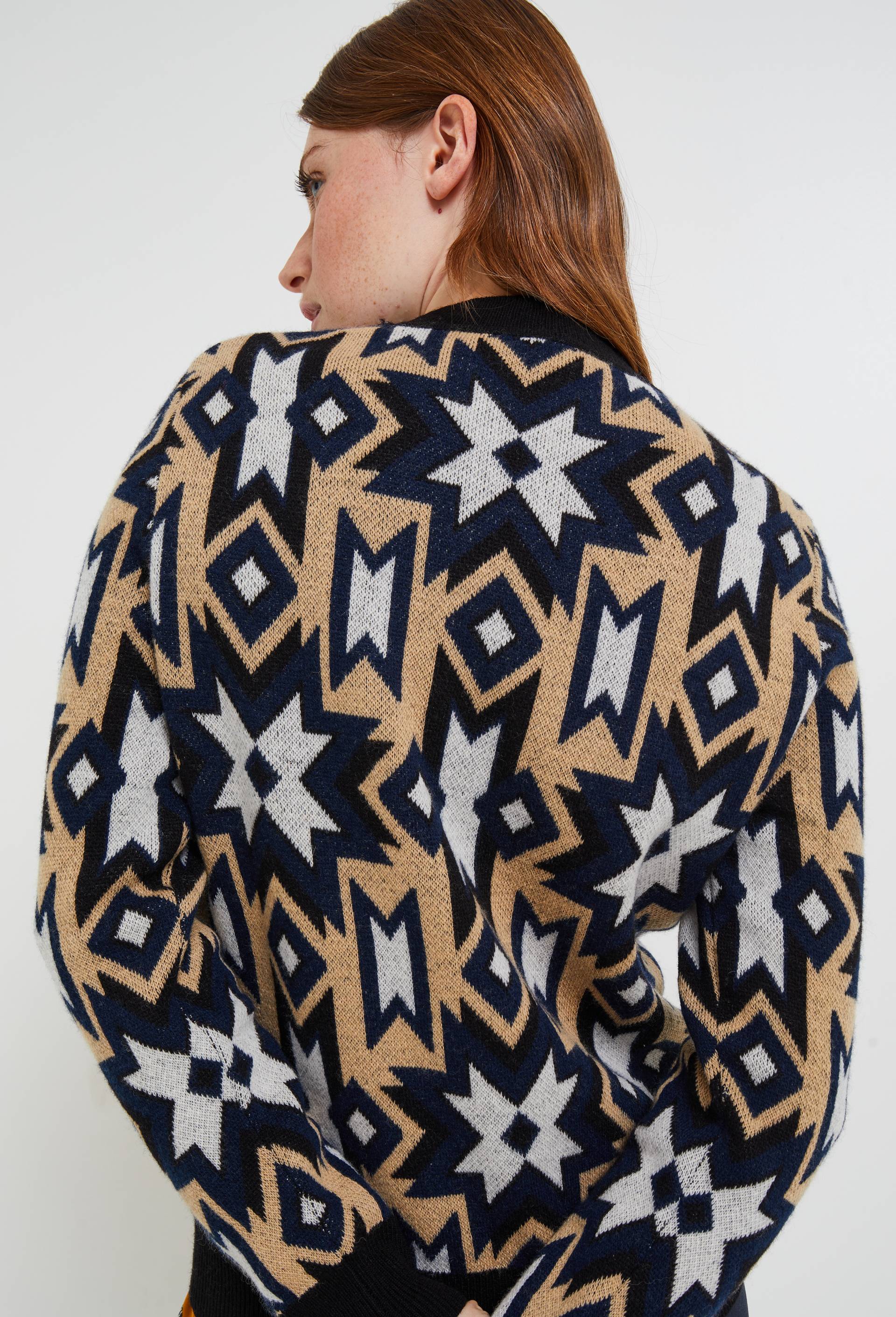 Pull col rond avec jacquard fantaisie en laine, Oeko-Tex, Noir, large image number 1
