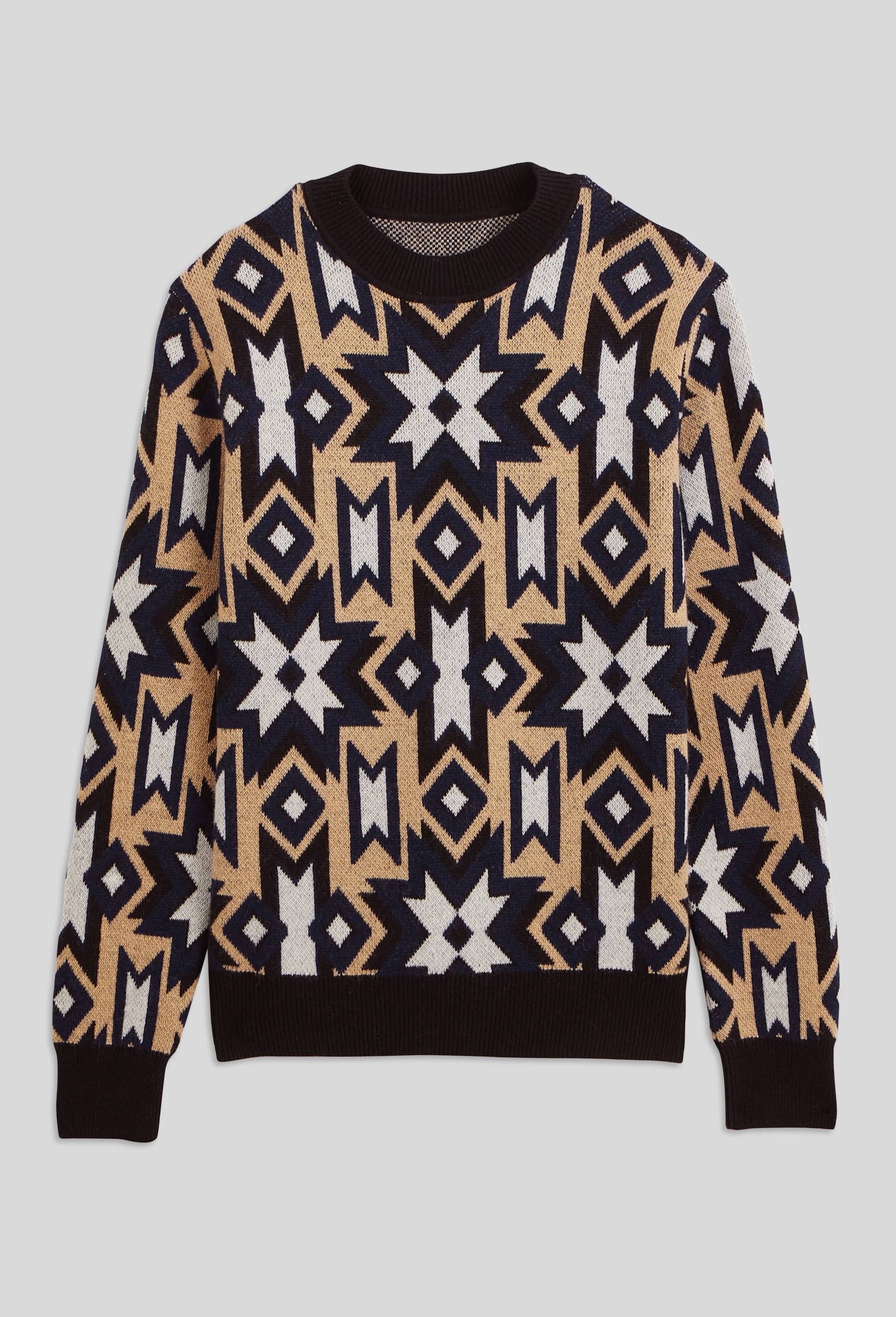 Pull col rond avec jacquard fantaisie en laine, Oeko-Tex, Noir, large image number 2