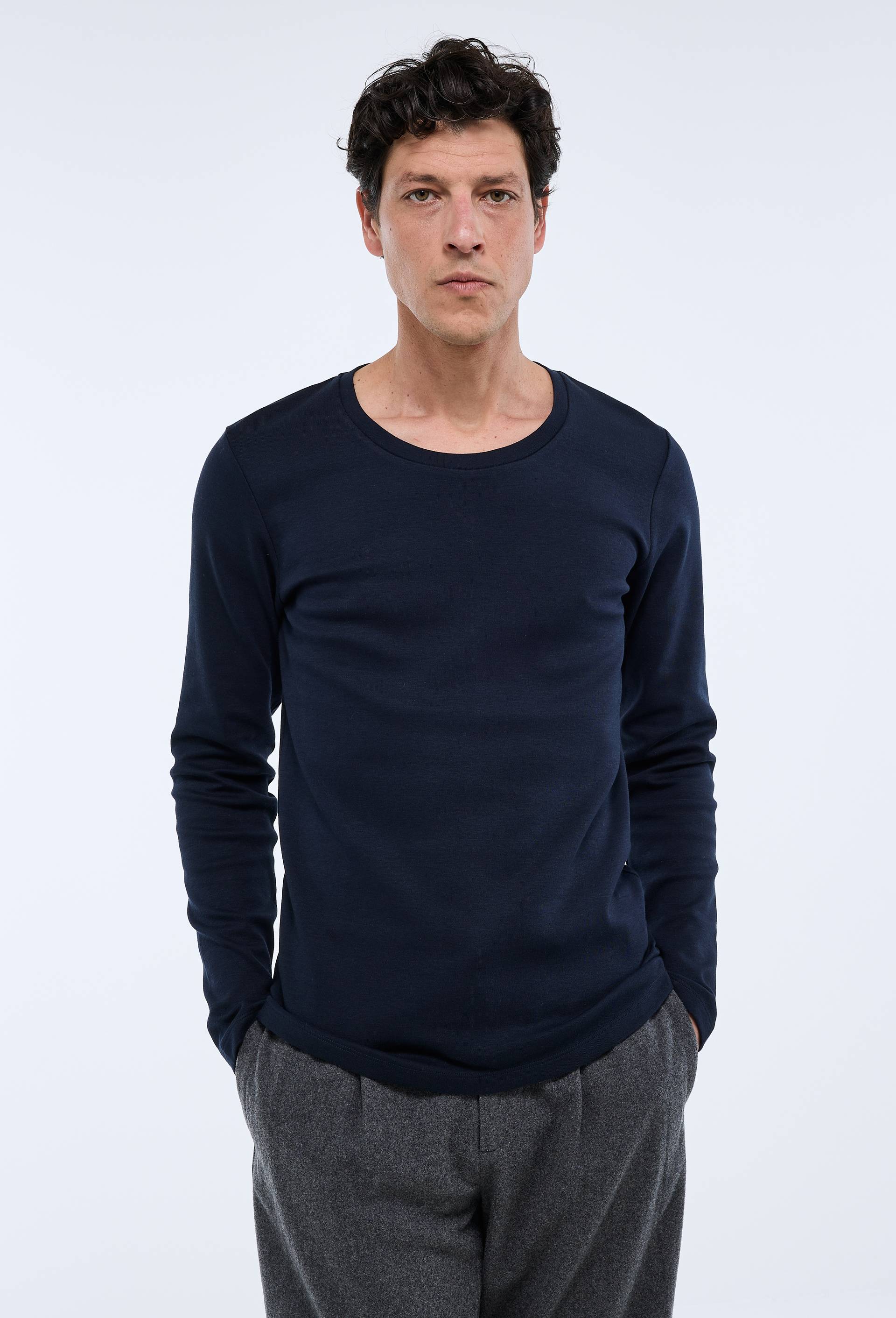 T-shirt chaud manches longues en coton BIO GOTS, Bleu fonc&eacute;, swatch image