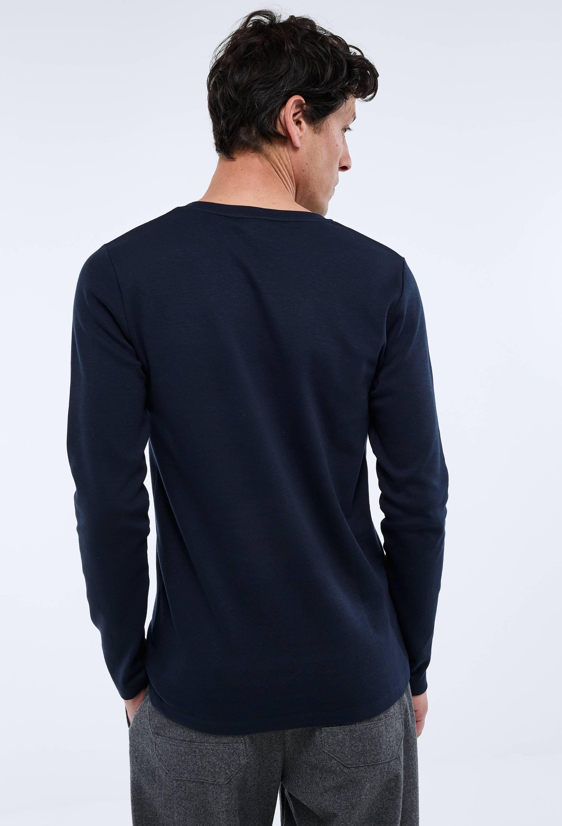 T-shirt chaud manches longues en coton BIO GOTS, Bleu fonc&eacute;, large image number 1.0