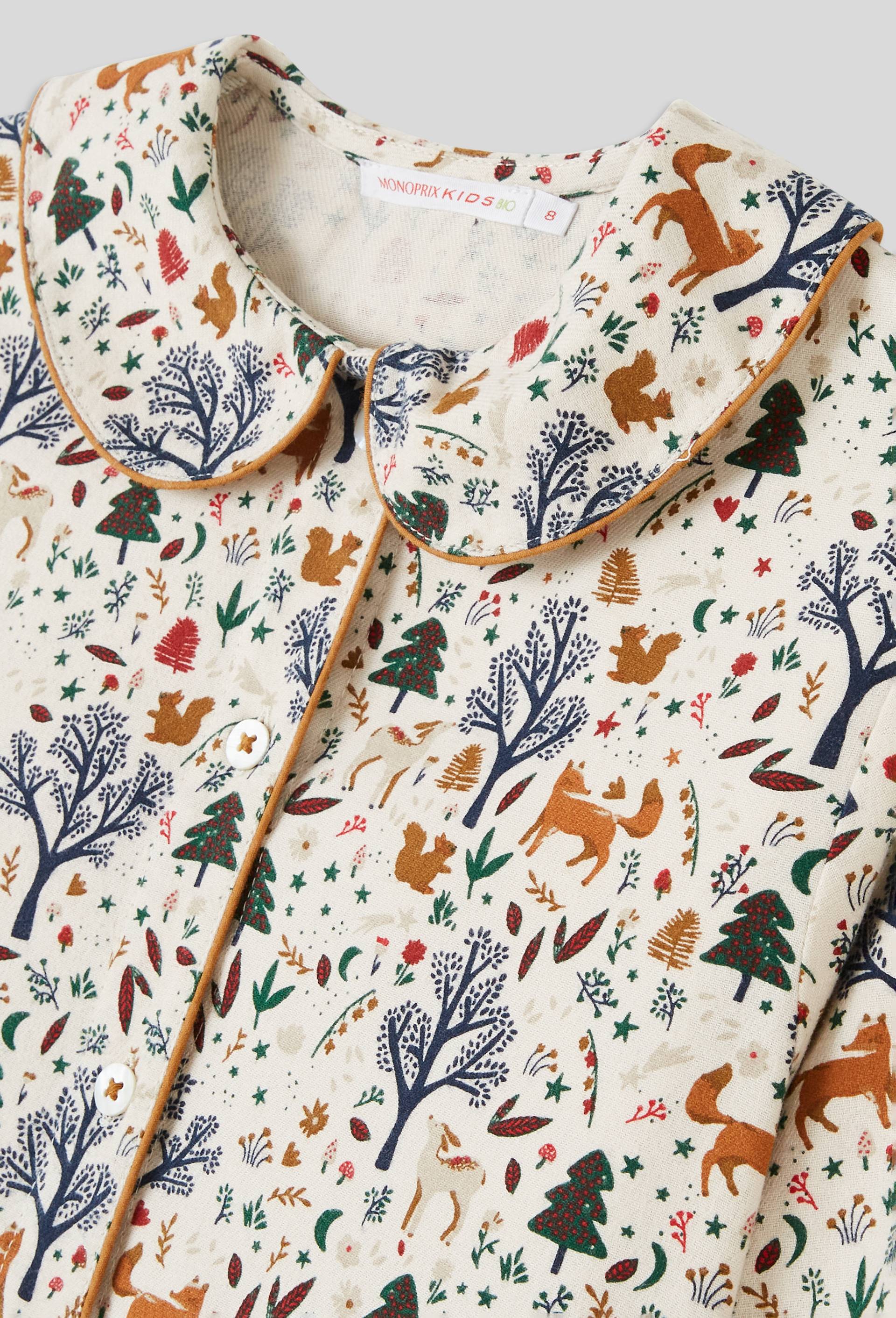 Pyjama long avec imprimé en coton BIO, certifié OEKO-TEX vendu avec un pochon, Beige clair, large image number 2