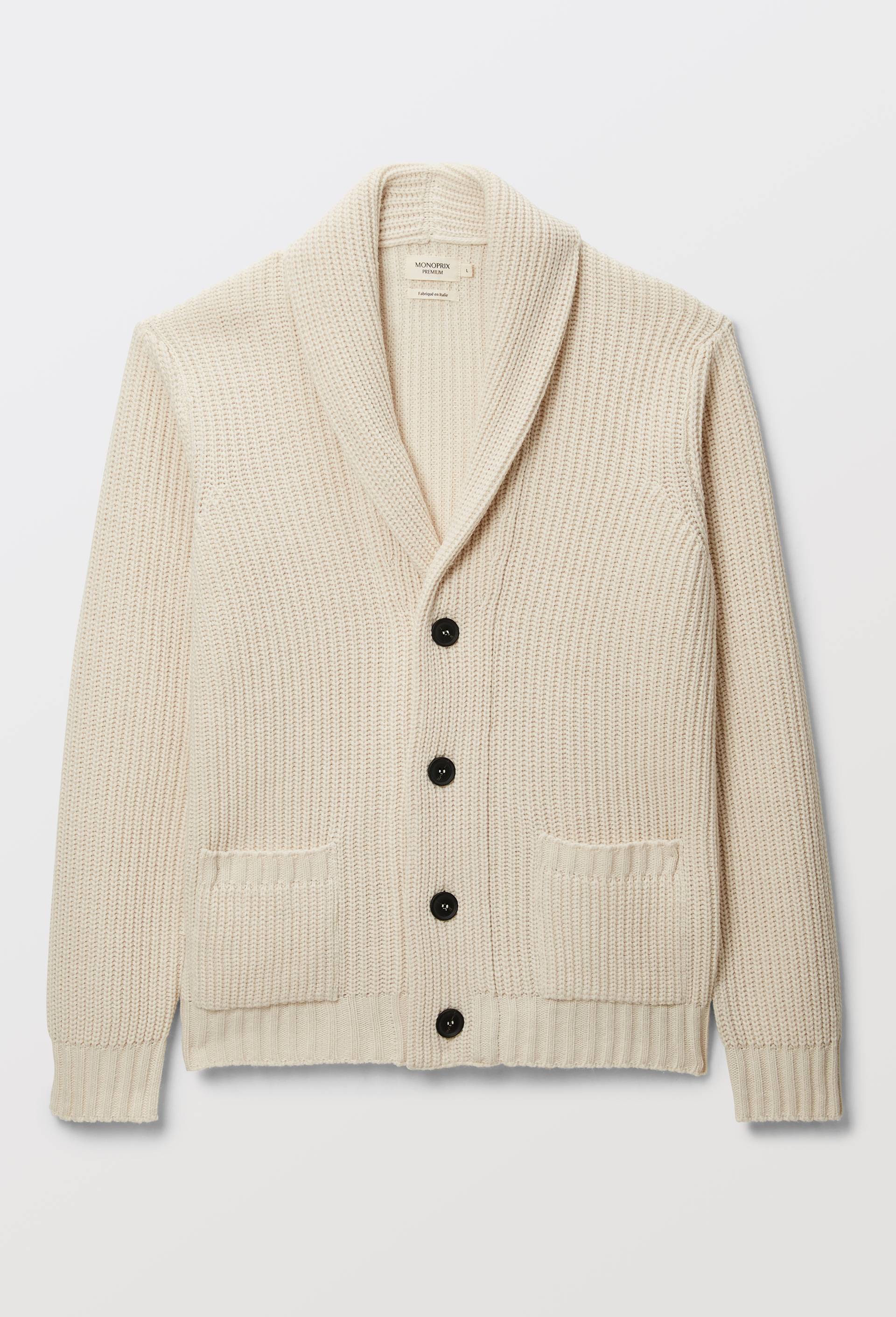 Gilet col ch&acirc;le boutonn&eacute;, Ecru, large image number 3
