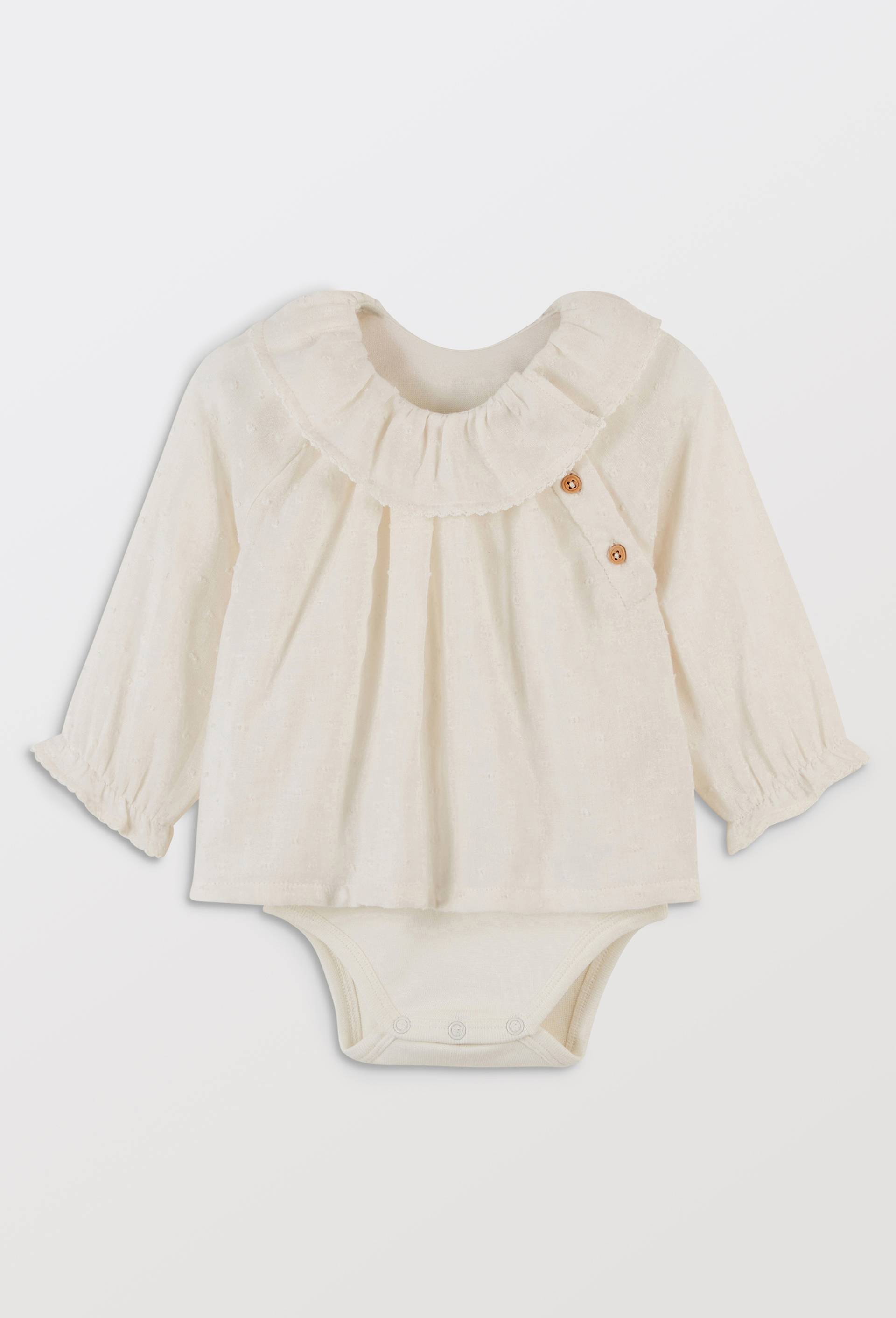 Body blouse manches longues uni en coton, Beige clair, large image number 0