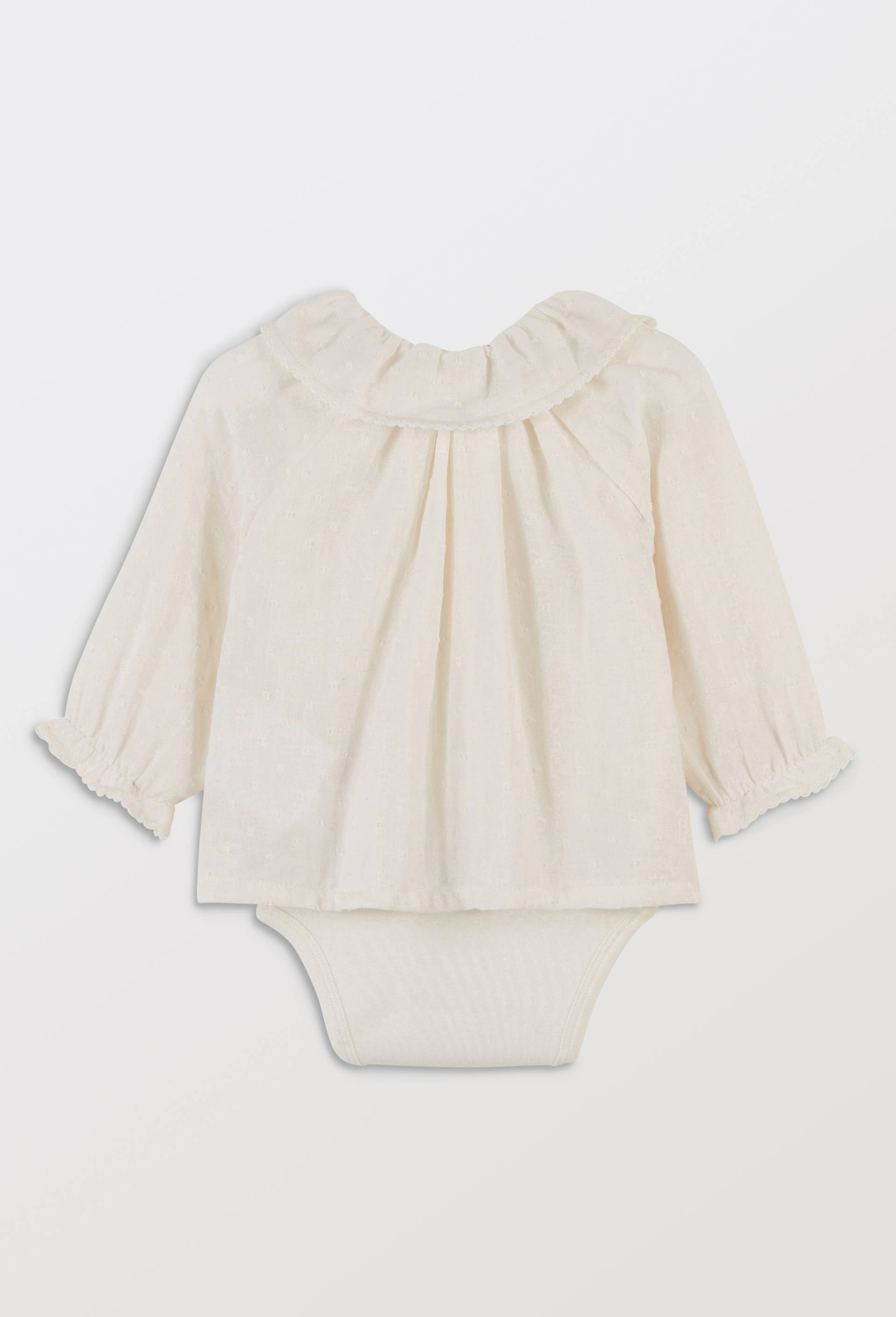 Body blouse manches longues uni en coton, Beige clair, large image number 1.0