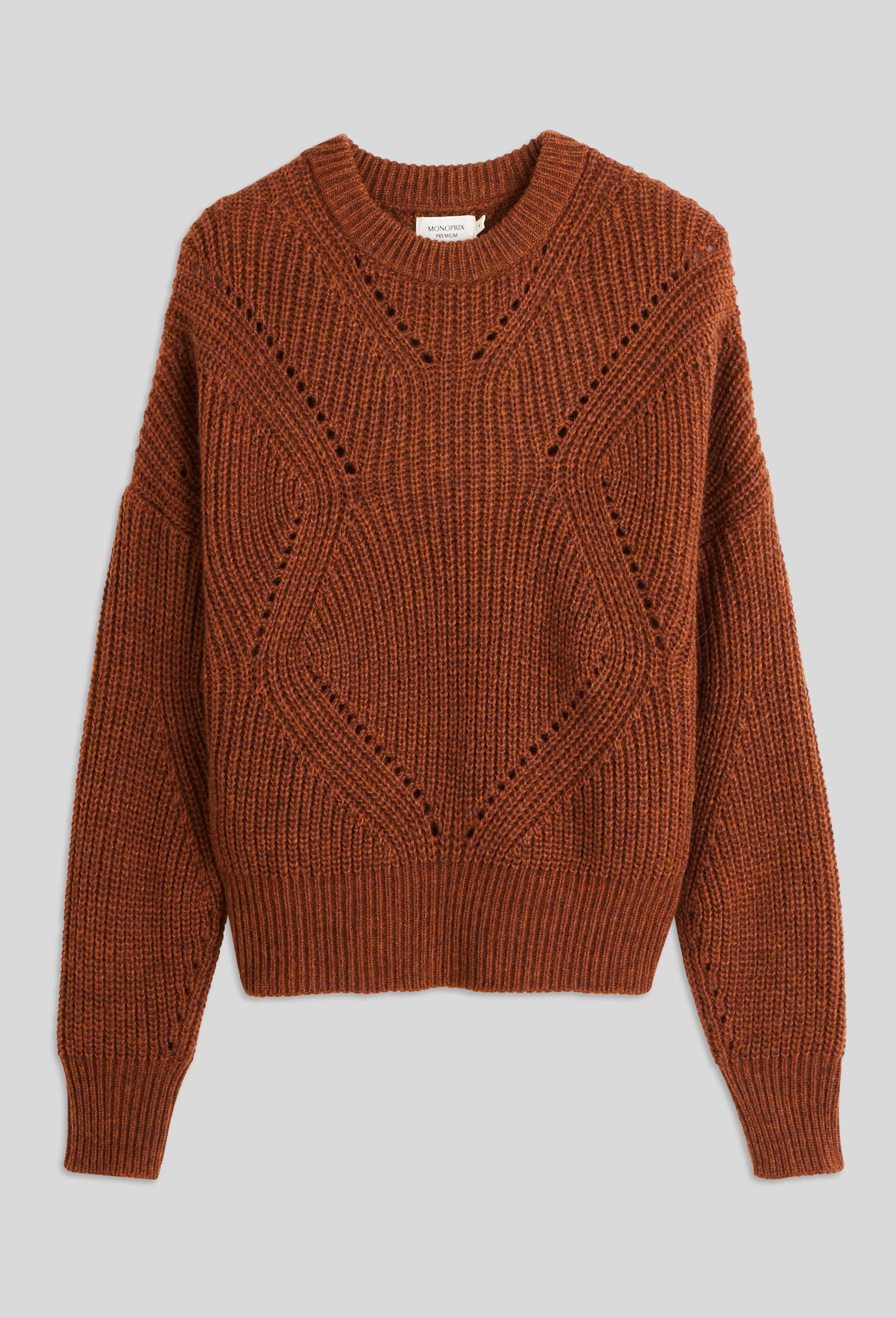 Pull point fantaisie contenant de la laine, Brun clair, large image number 2.0