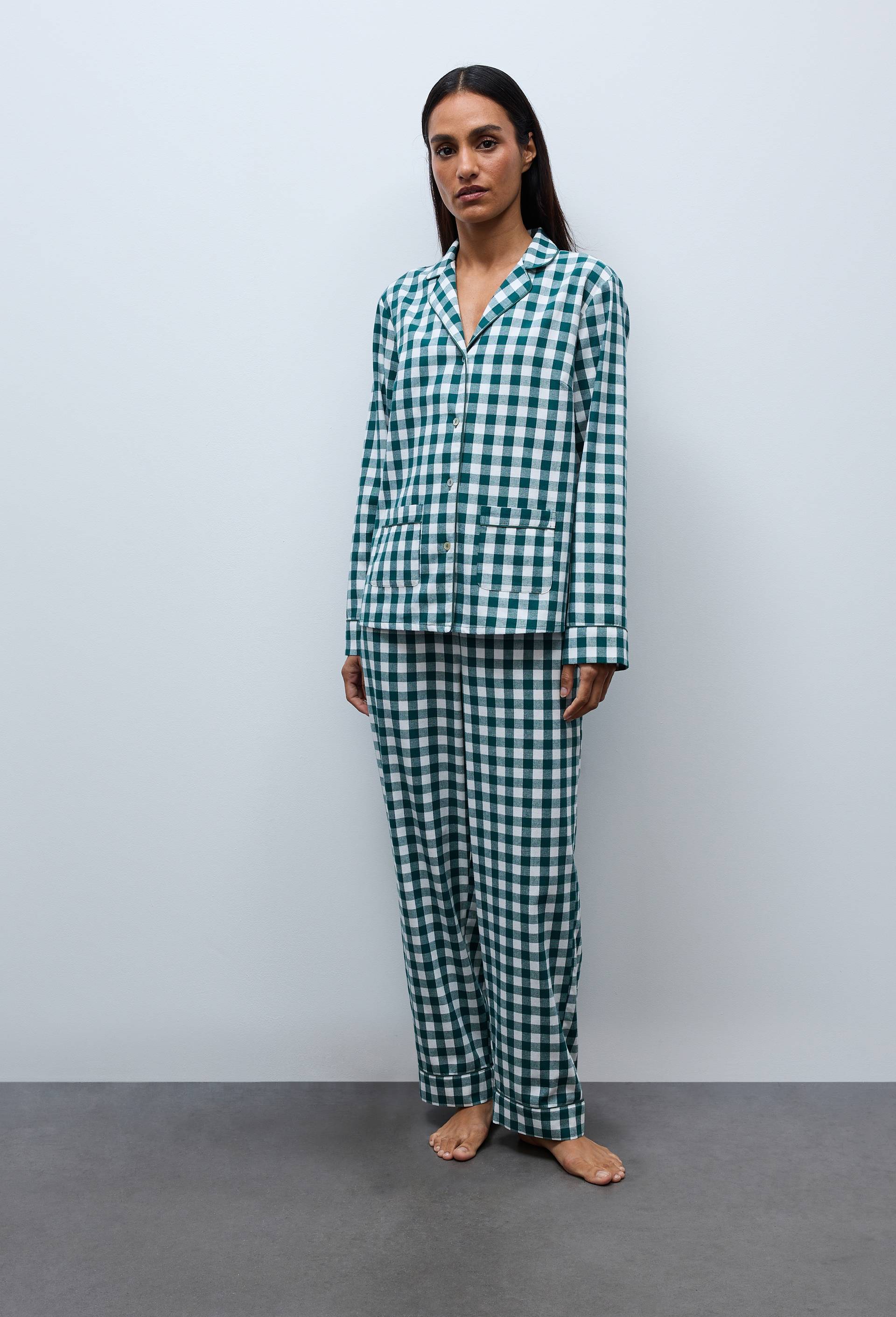 Pyjama en flanelle de coton BIO GOTS &agrave; carreaux vichy, Vert fonc&eacute;, large image number 0
