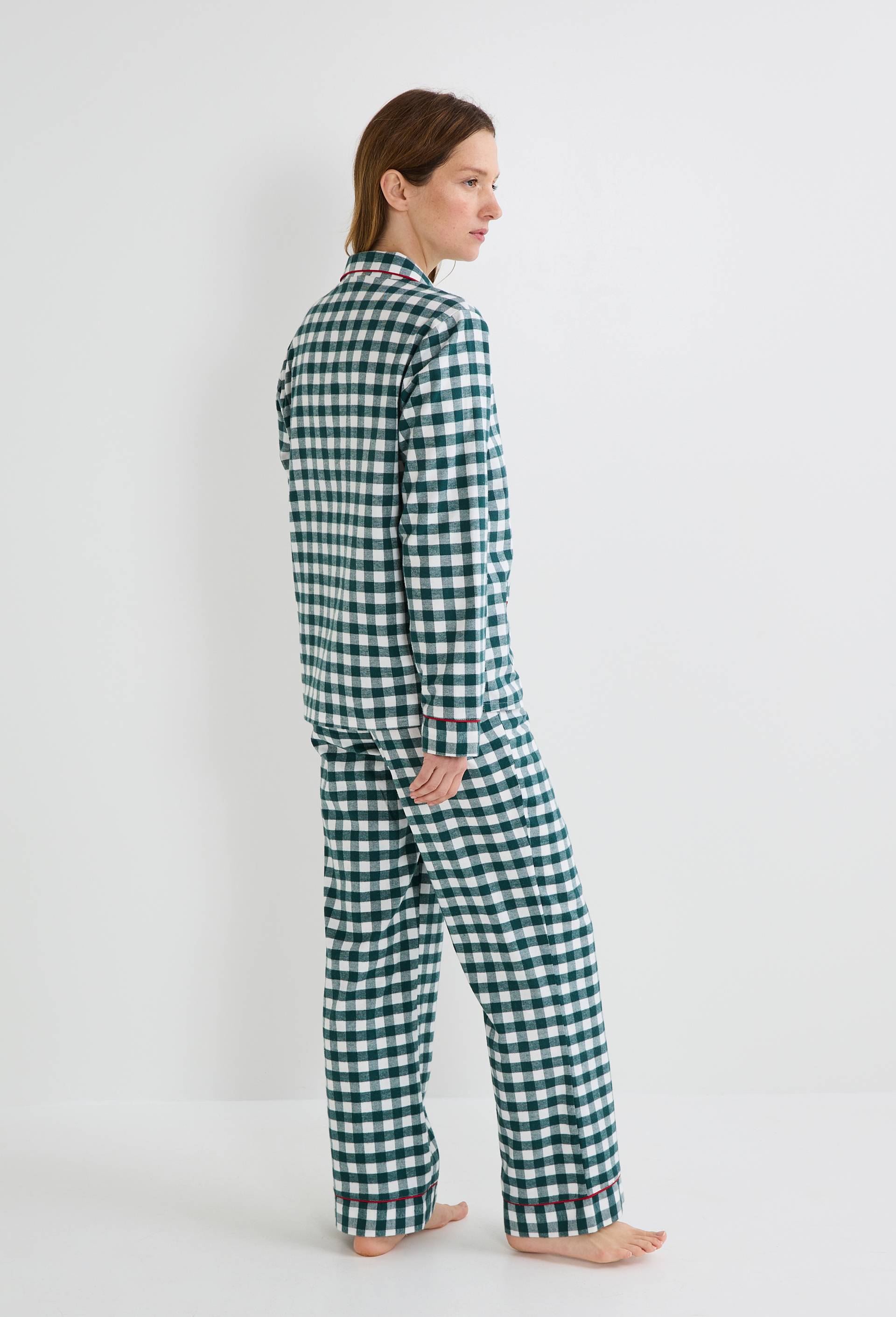 Pyjama en flanelle de coton BIO &agrave; carreaux vichy, Vert fonc&eacute;, large image number 1.0