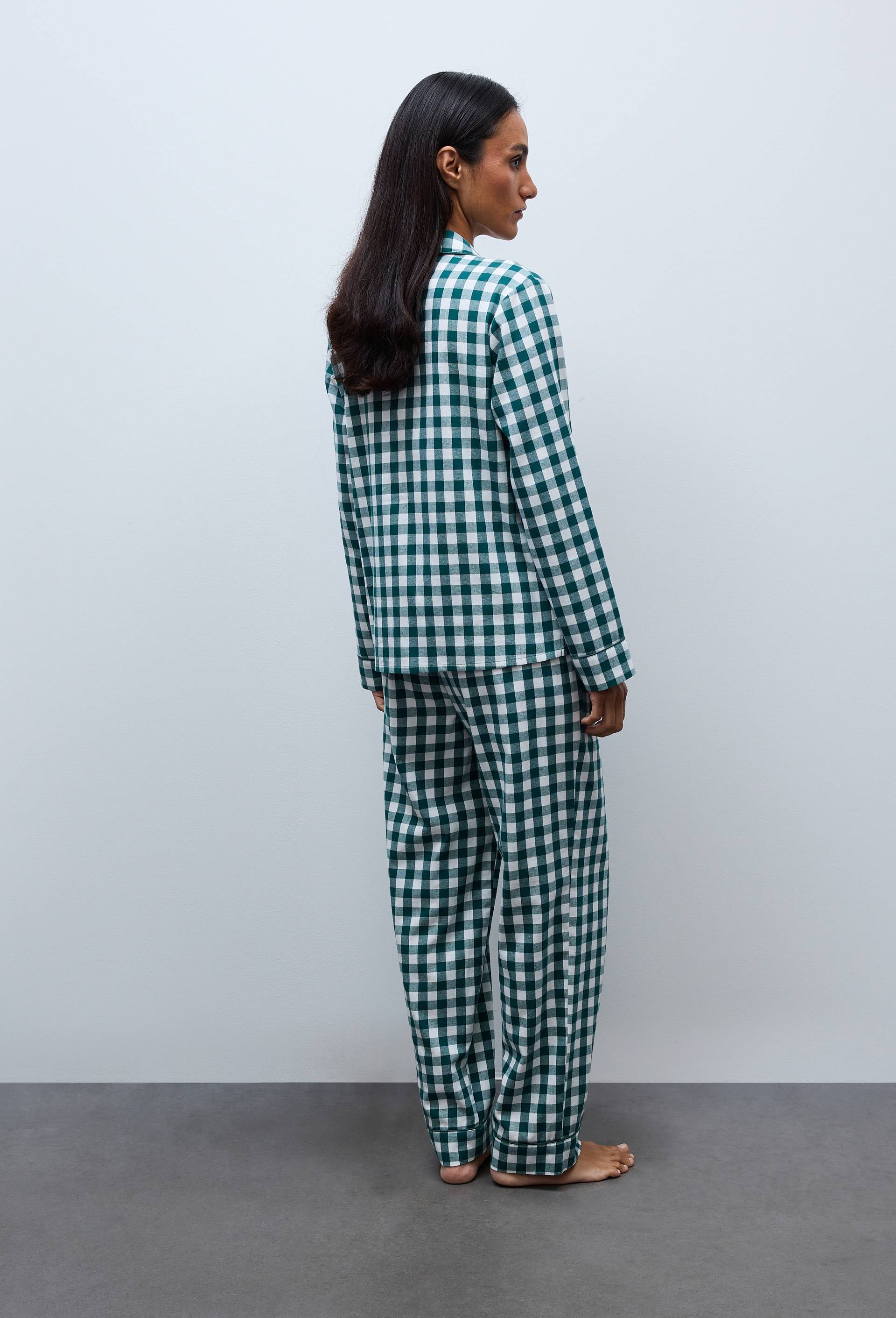 Pyjama en flanelle de coton BIO GOTS &agrave; carreaux vichy, Vert fonc&eacute;, large image number 1