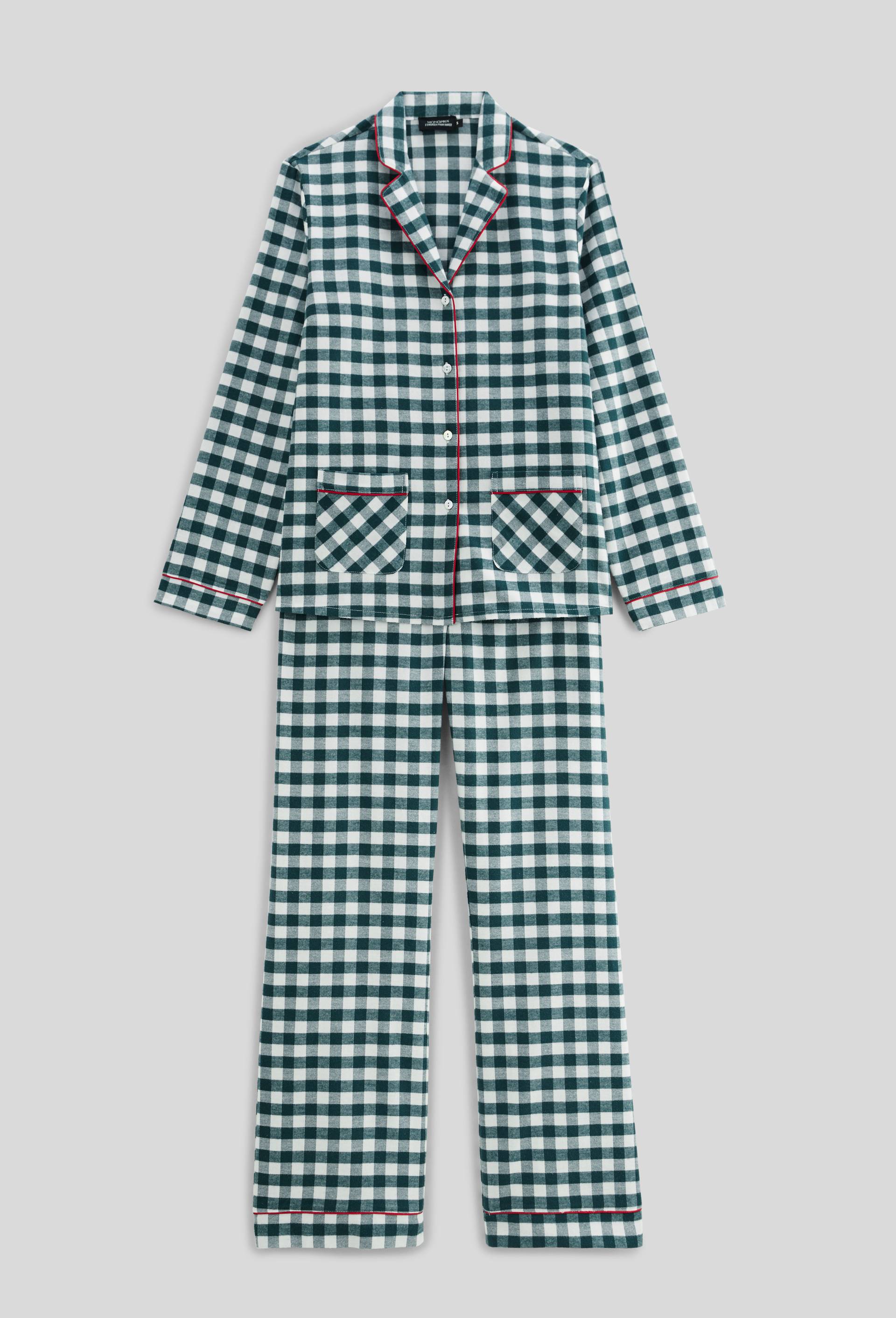 Pyjama en flanelle de coton BIO &agrave; carreaux vichy, Vert fonc&eacute;, large image number 2