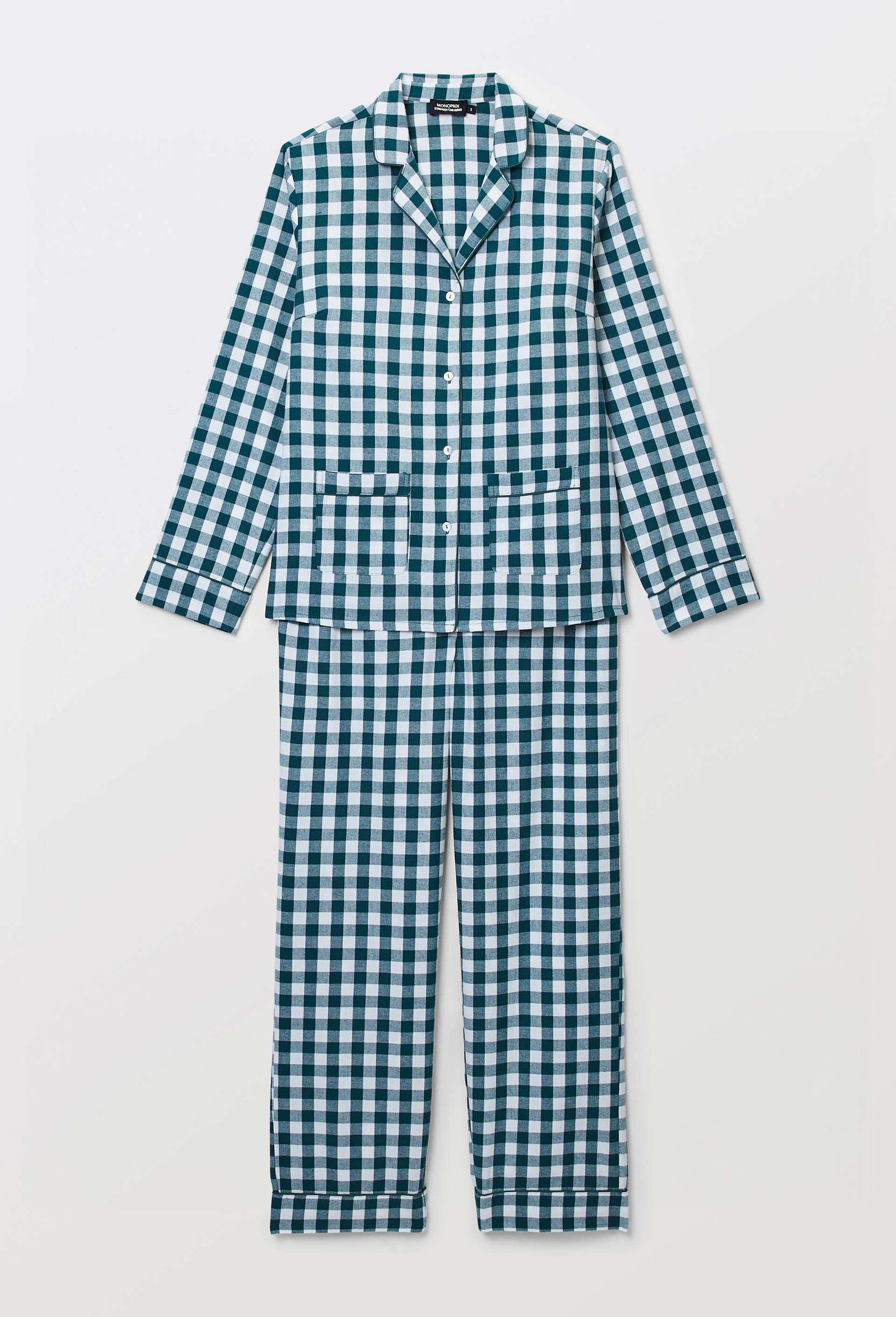 Pyjama en flanelle de coton BIO GOTS &agrave; carreaux vichy, Vert fonc&eacute;, large image number 2