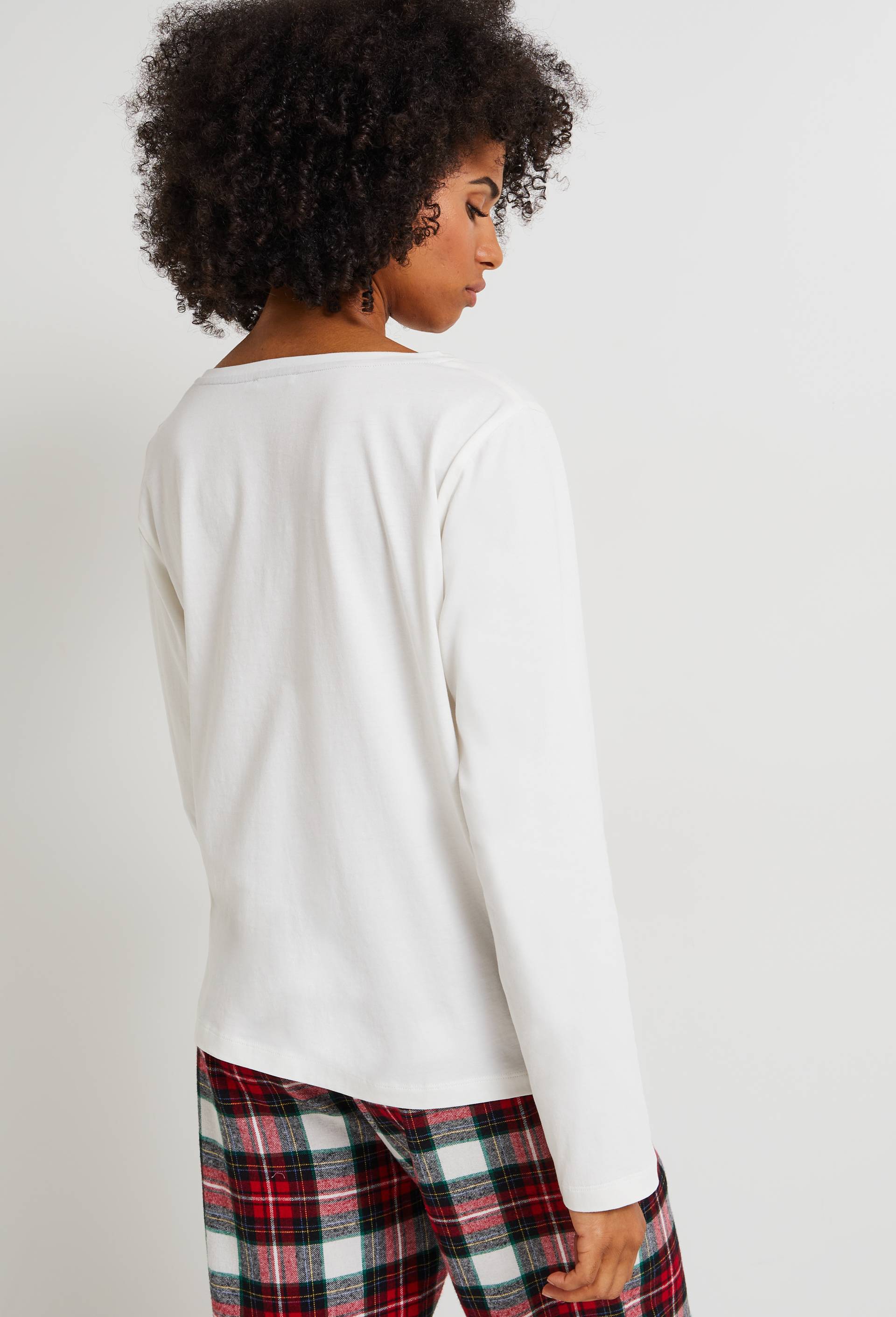 Pyjama avec t-shirt en jersey et bas en flanelle 100% coton BIO, Ecru, large image number 1