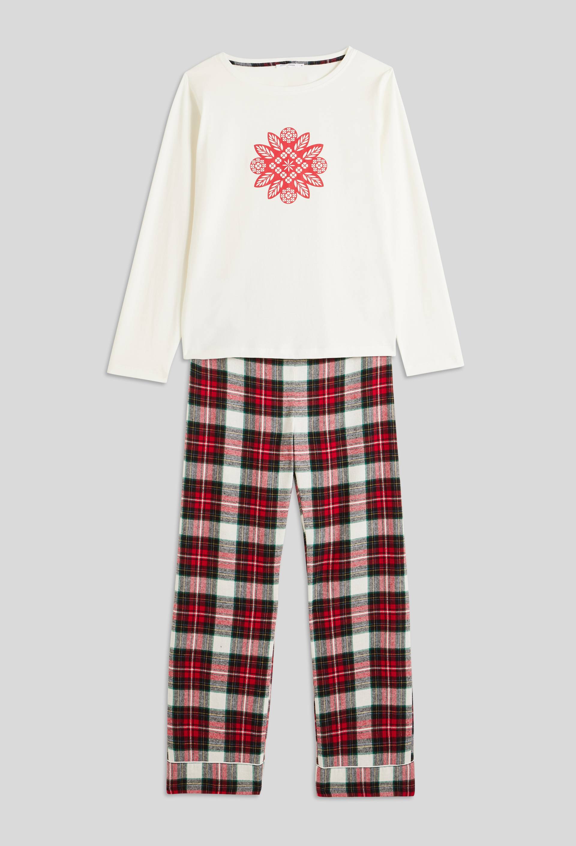 Pyjama avec t-shirt en jersey et bas en flanelle 100% coton BIO, Ecru, large image number 2