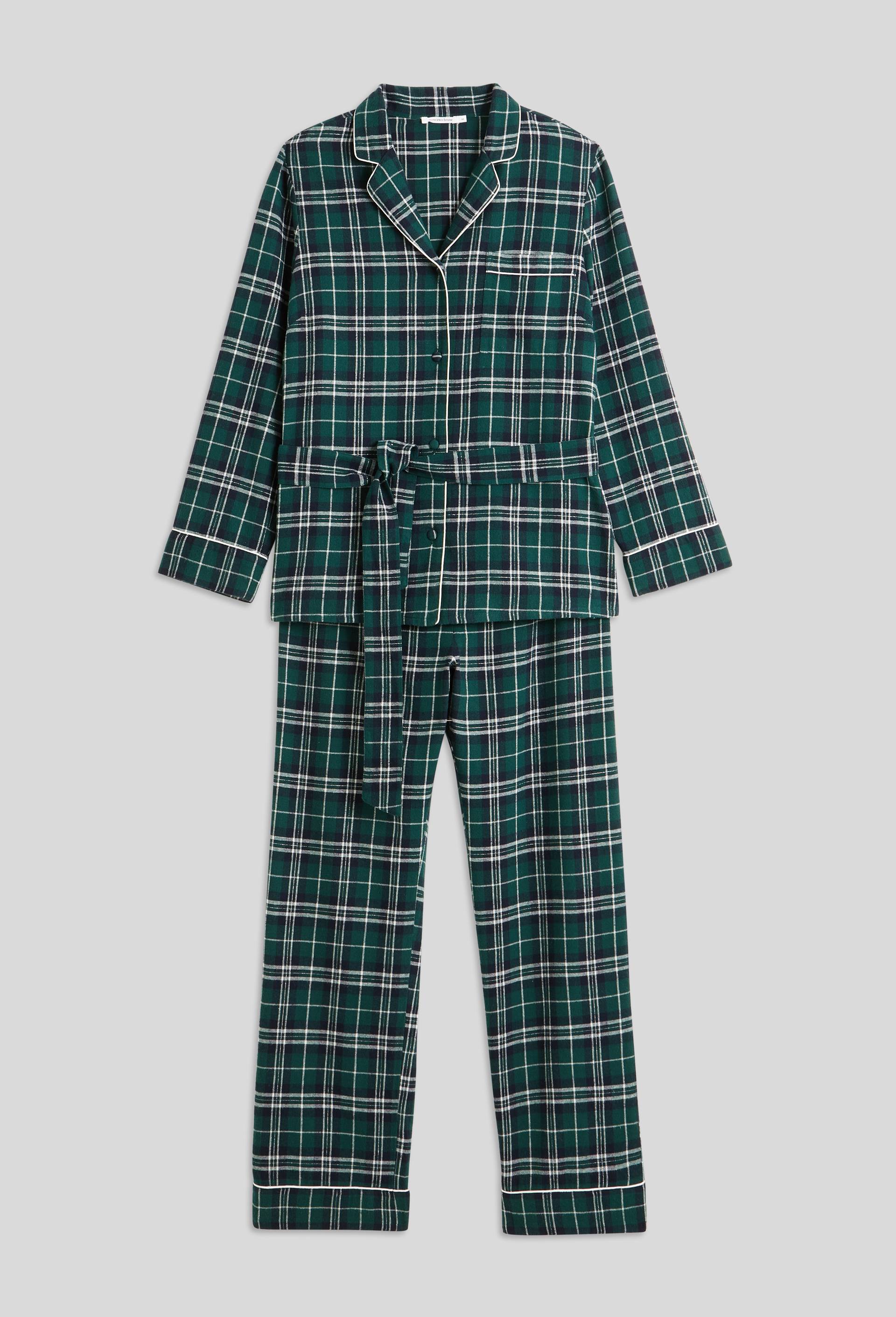 Pyjama ceinturé à carreaux en flanelle contenant du coton BIO, Vert foncé, large image number 2.0