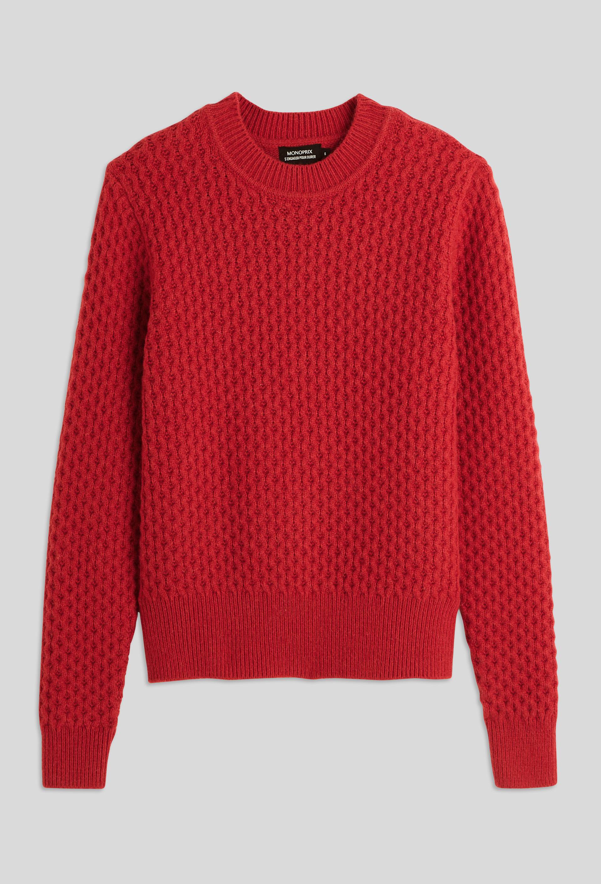 Pull point fantaisie contenant de l'alpaga, certifié OEKO-TEX, Rouge, large image number 2